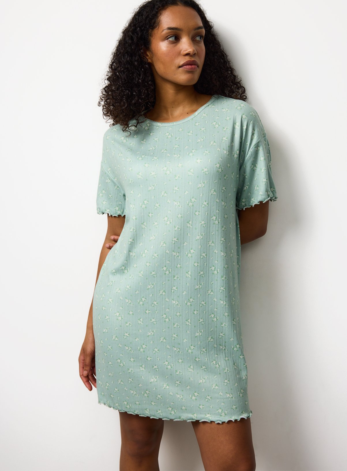 Sage Green Ditsy Floral Pointelle Sleep Tee