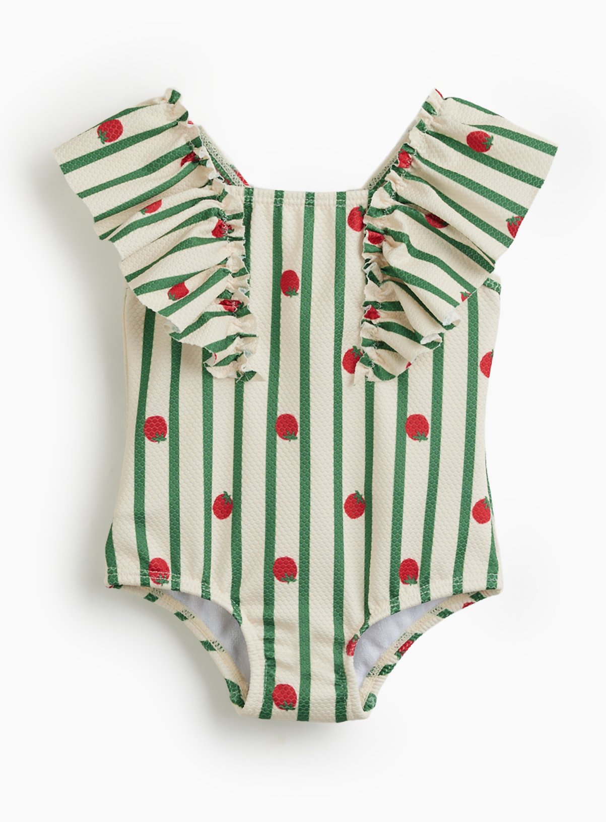 Cream Tomato Stripe Print Frill Swimsuit 6-9 months