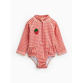 Red Strawberry Print Gingham Rash Bodysuit