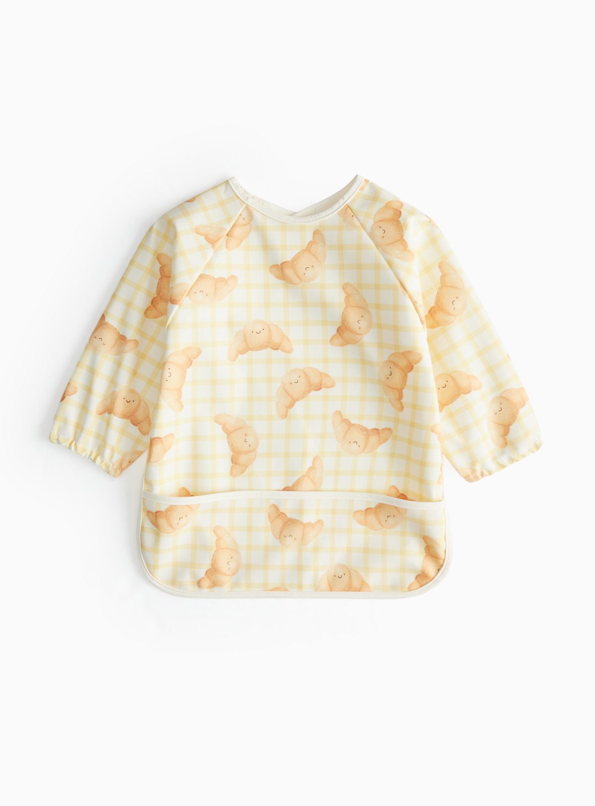 Beige Croissant Print Long Sleeve Bib 