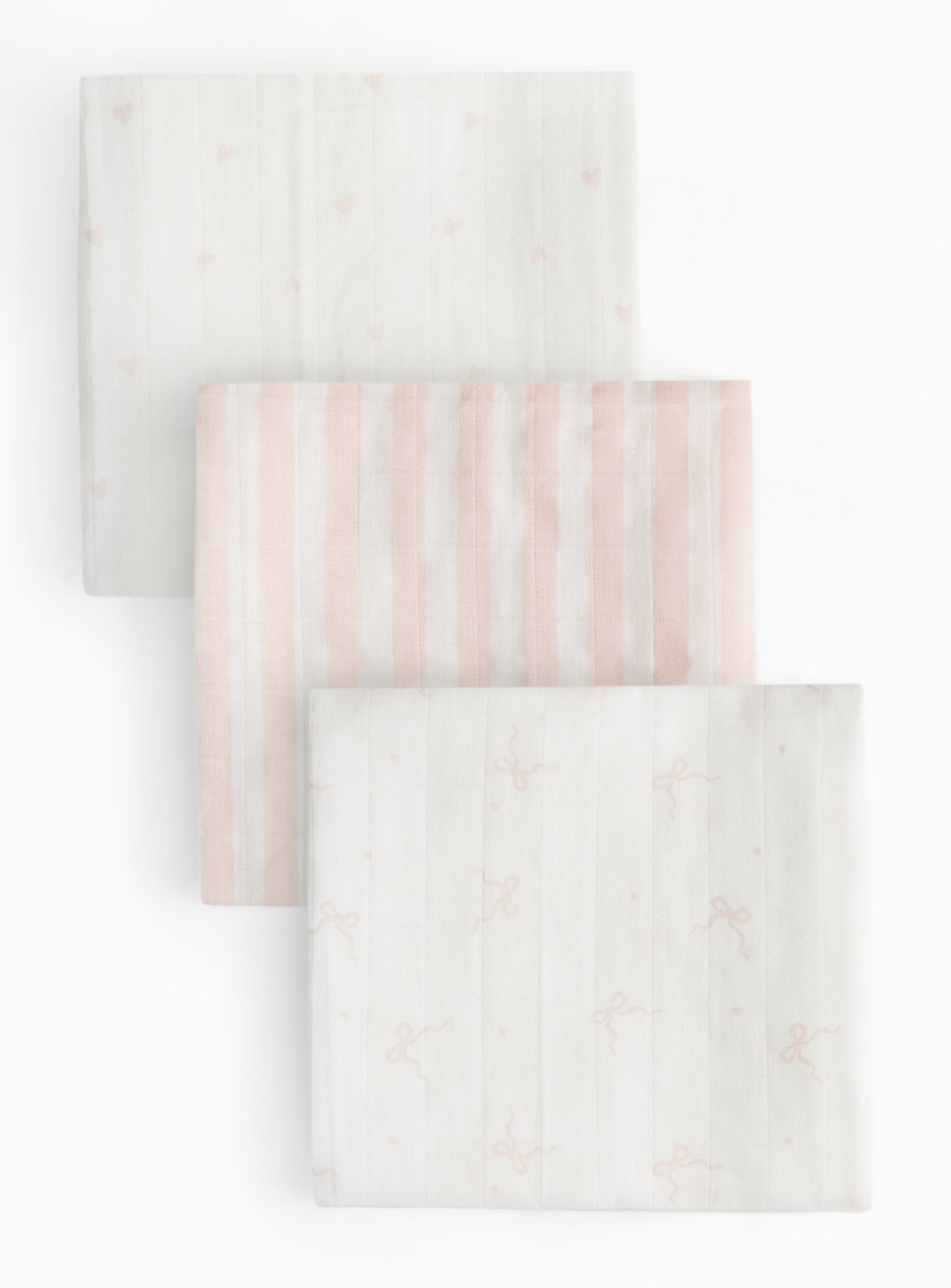 Bow & Heart Print Muslins 3 Pack One Size