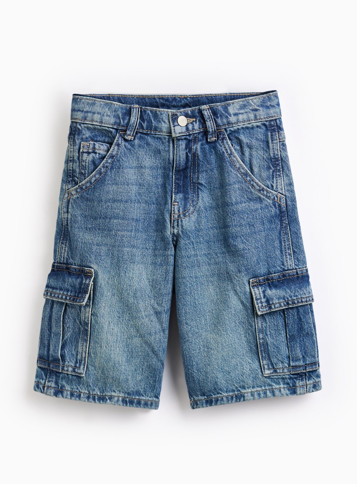 Mid Blue Cargo Style Denim Shorts 
