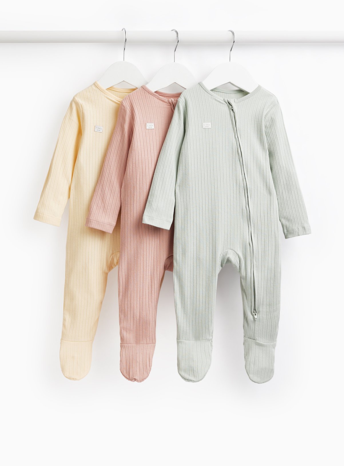 Assorted Colours Ribbed Sleepsuits 3 Pack 9-12 months