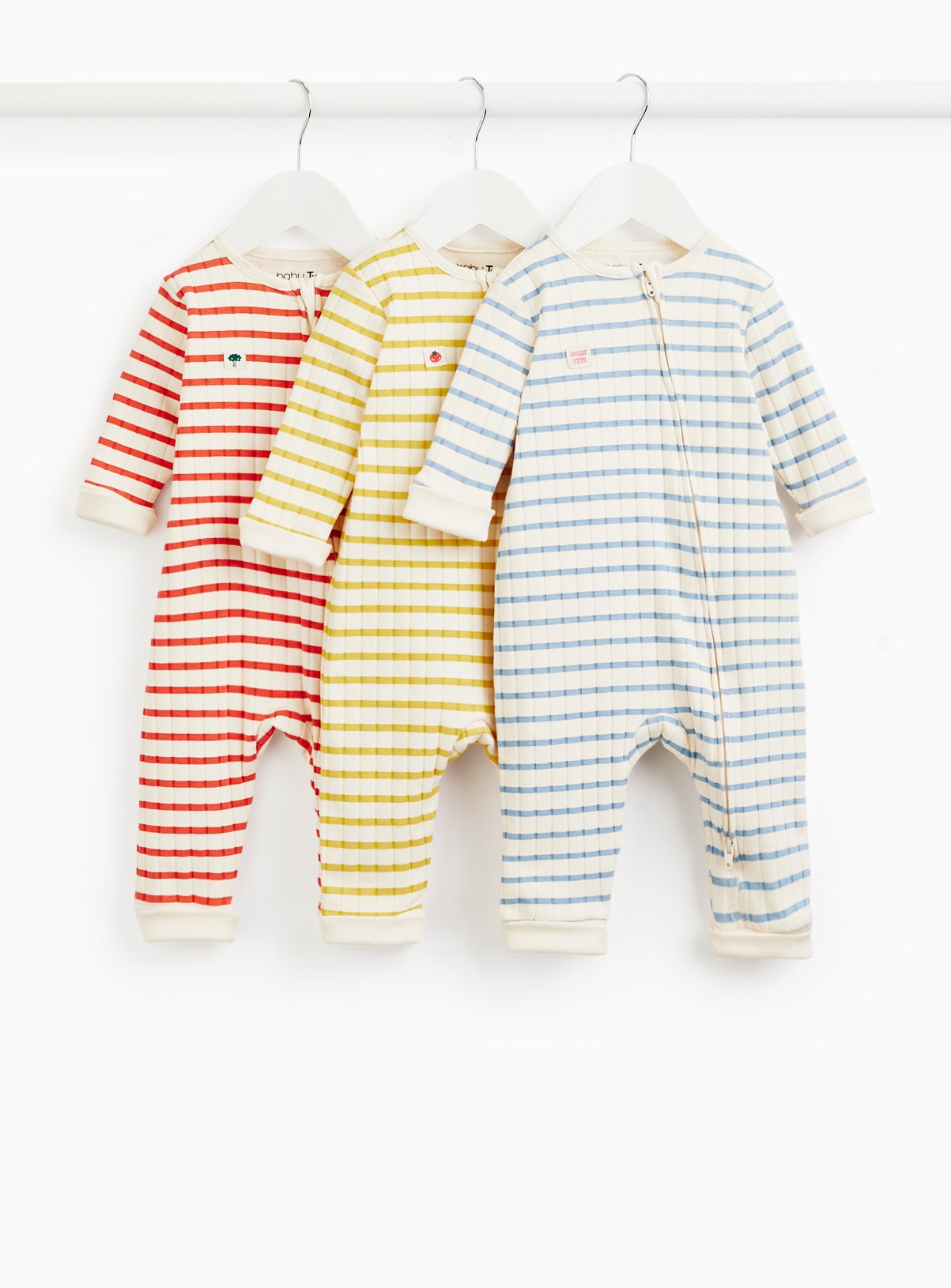 Stripe Print Ribbed Sleepsuits 3 Pack