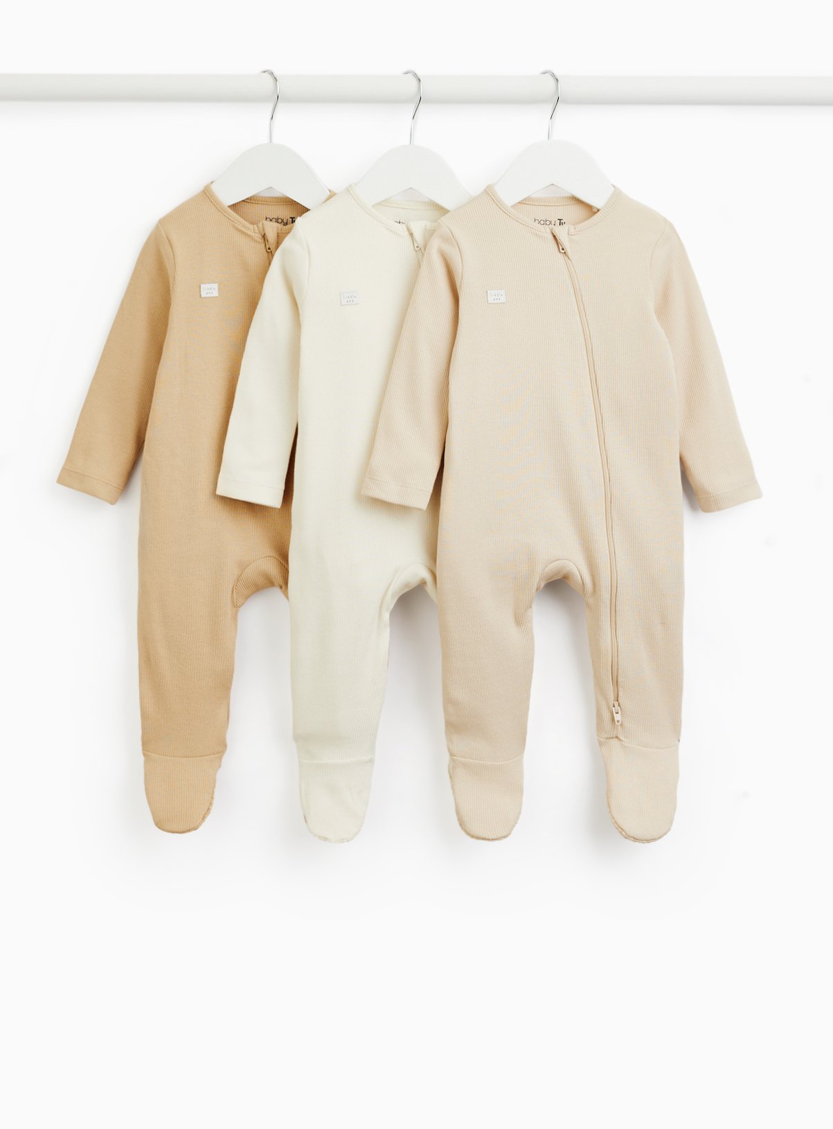 Beige Shades Ribbed Sleepsuits 3 Pack 12-18 months