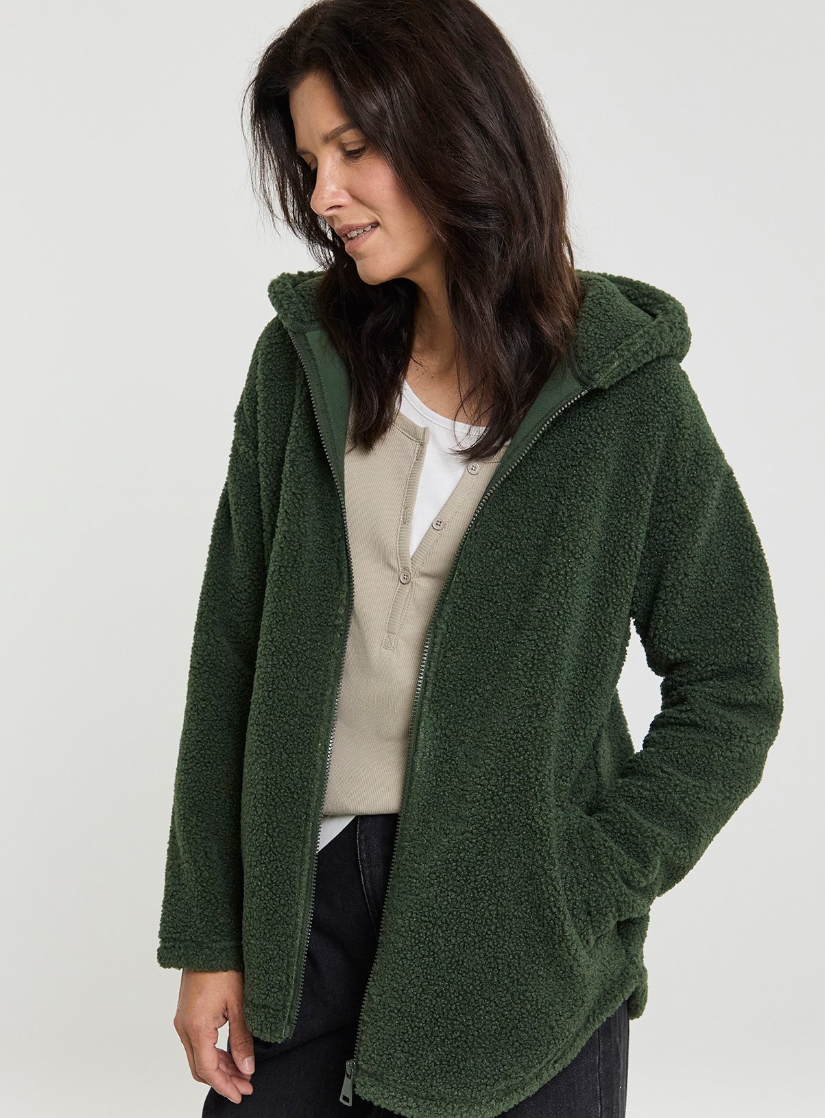 JD WILLIAMS Borg Longline Zip Through Hoodie 