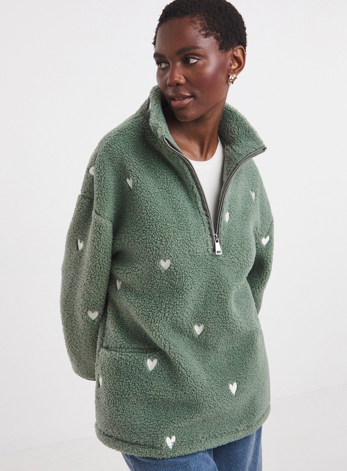 JD WILLIAMS Longline Borg Quarter Zip Fleece 