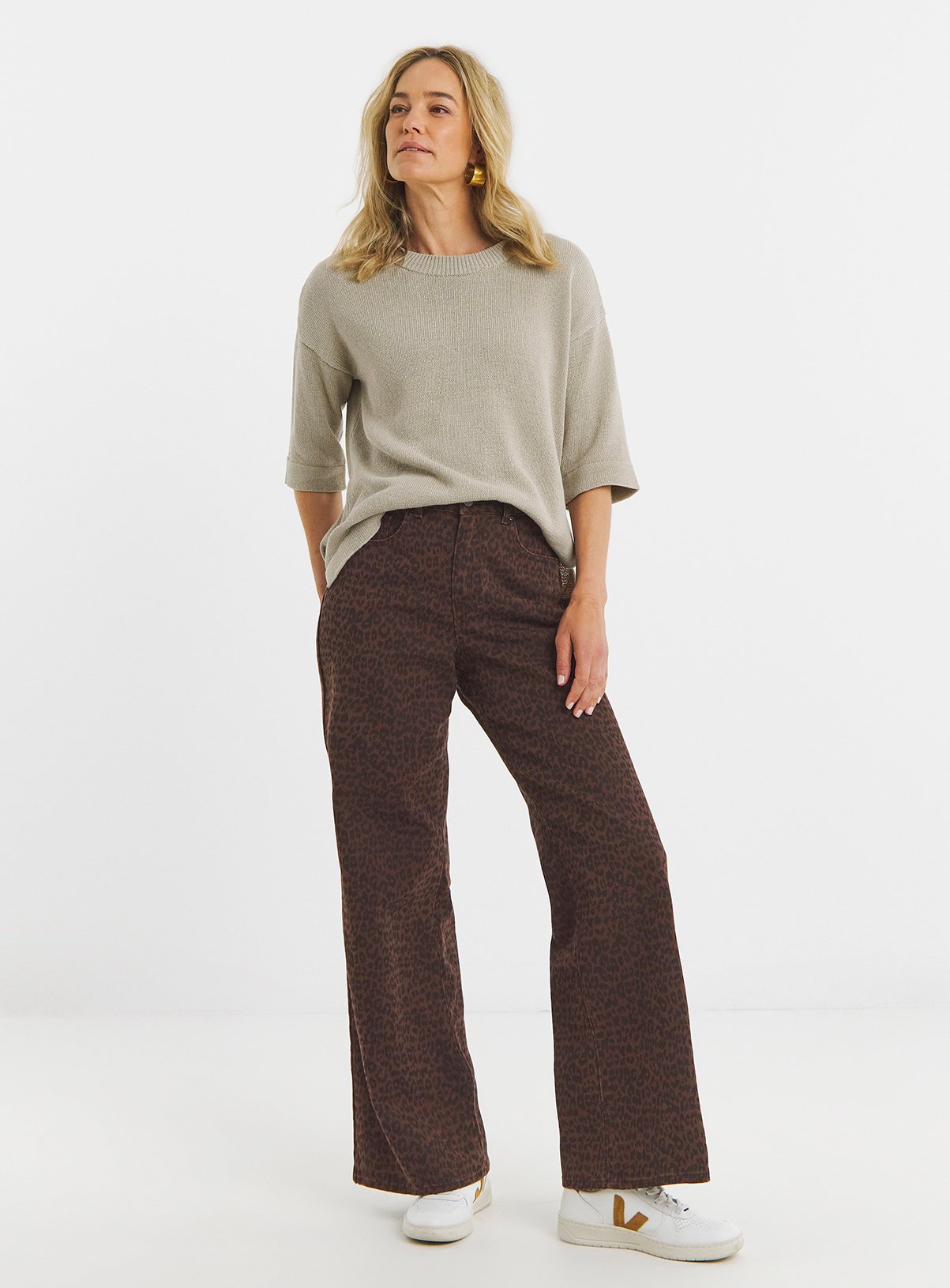 JD WILLIAMS Authentic Wide Leg Jean Brown Leopard 24