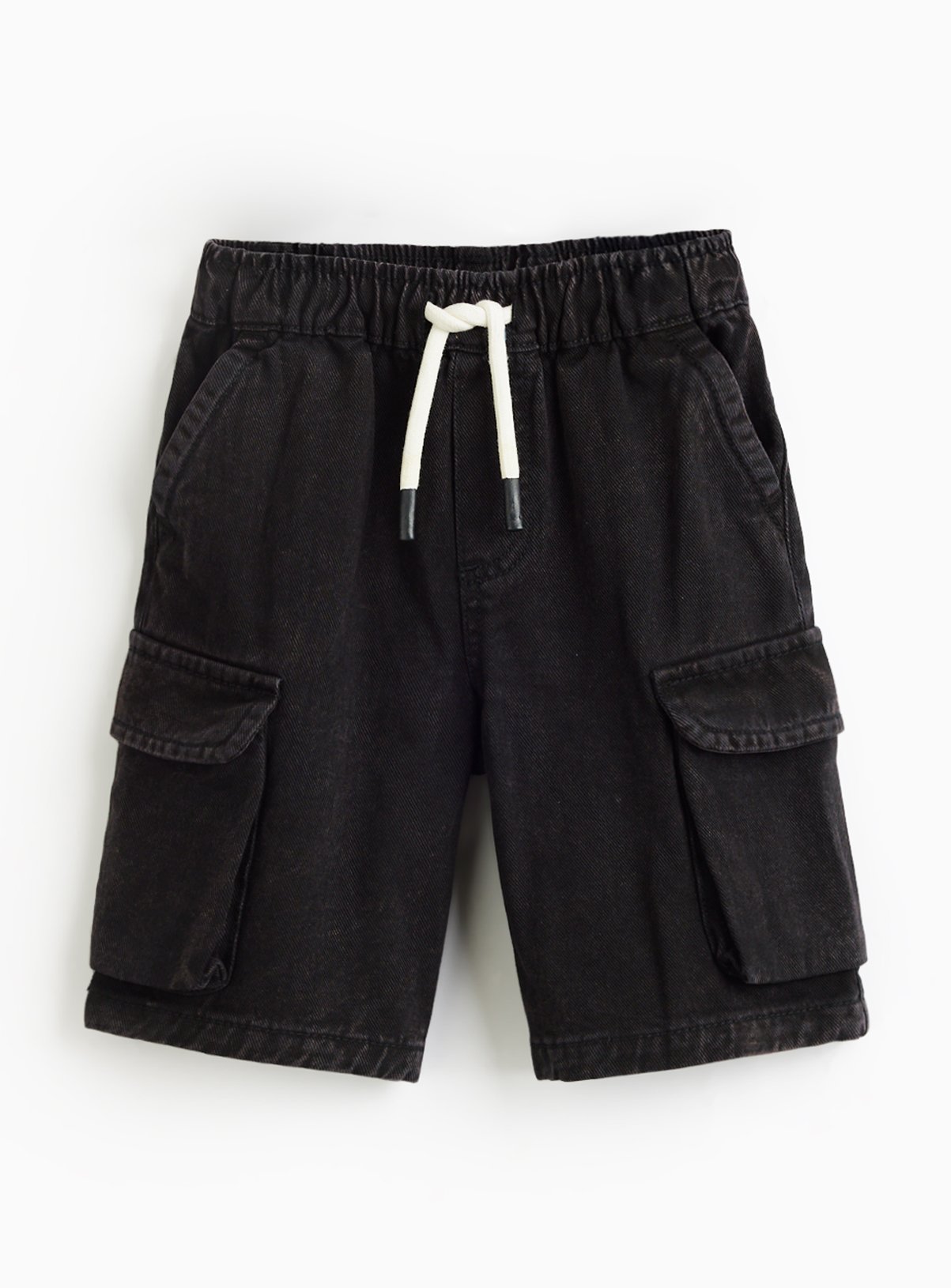 Black Denim Washed Cargo Shorts 