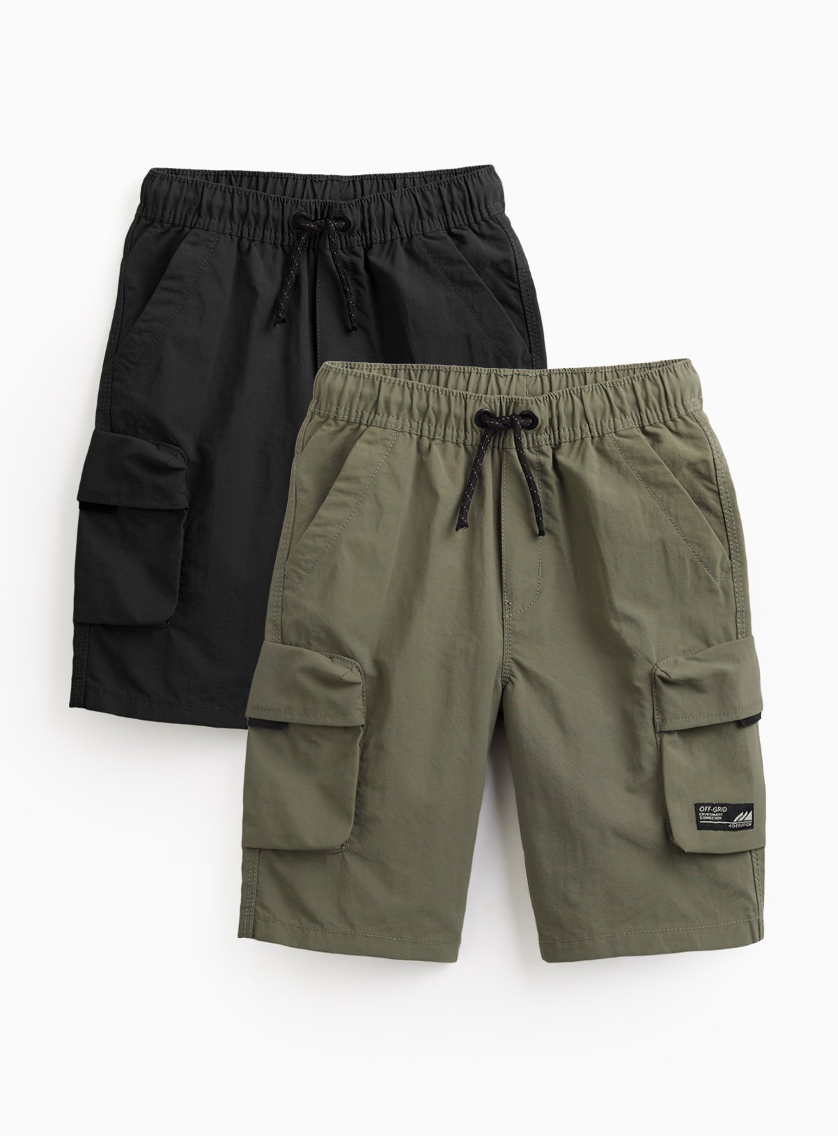 Black & Khaki Taslan Cargo Shorts 2 Pack