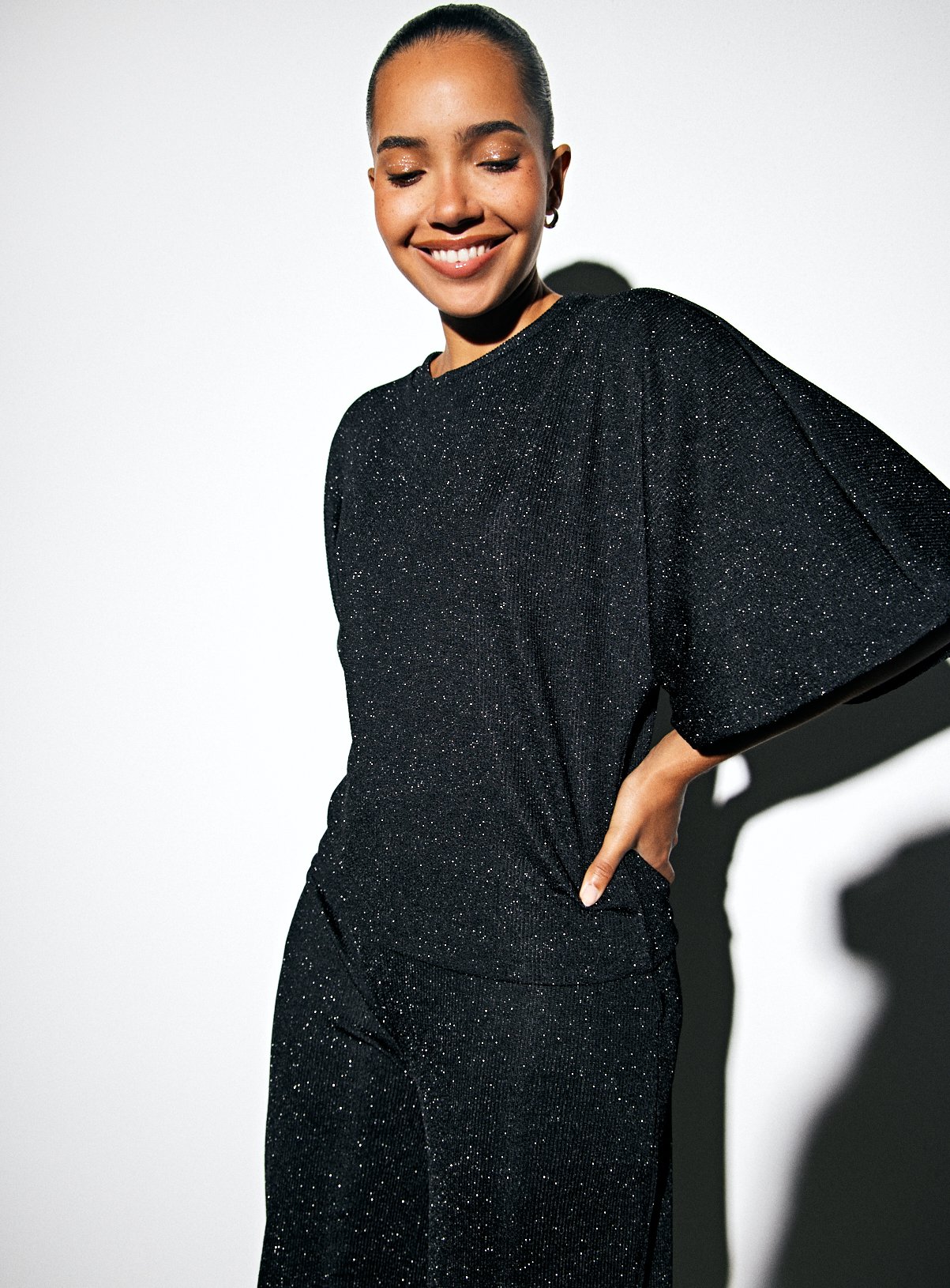 Black Shimmer Co-ord Batwing Cape Top 8