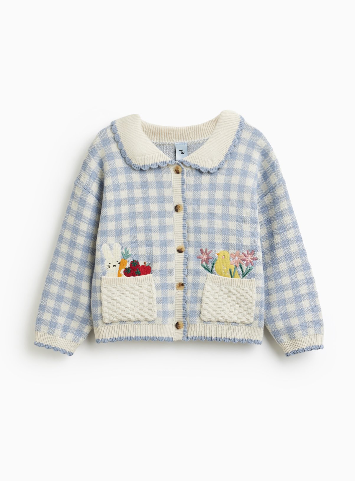 Blue Gingham Easter Print Collared Cardigan 