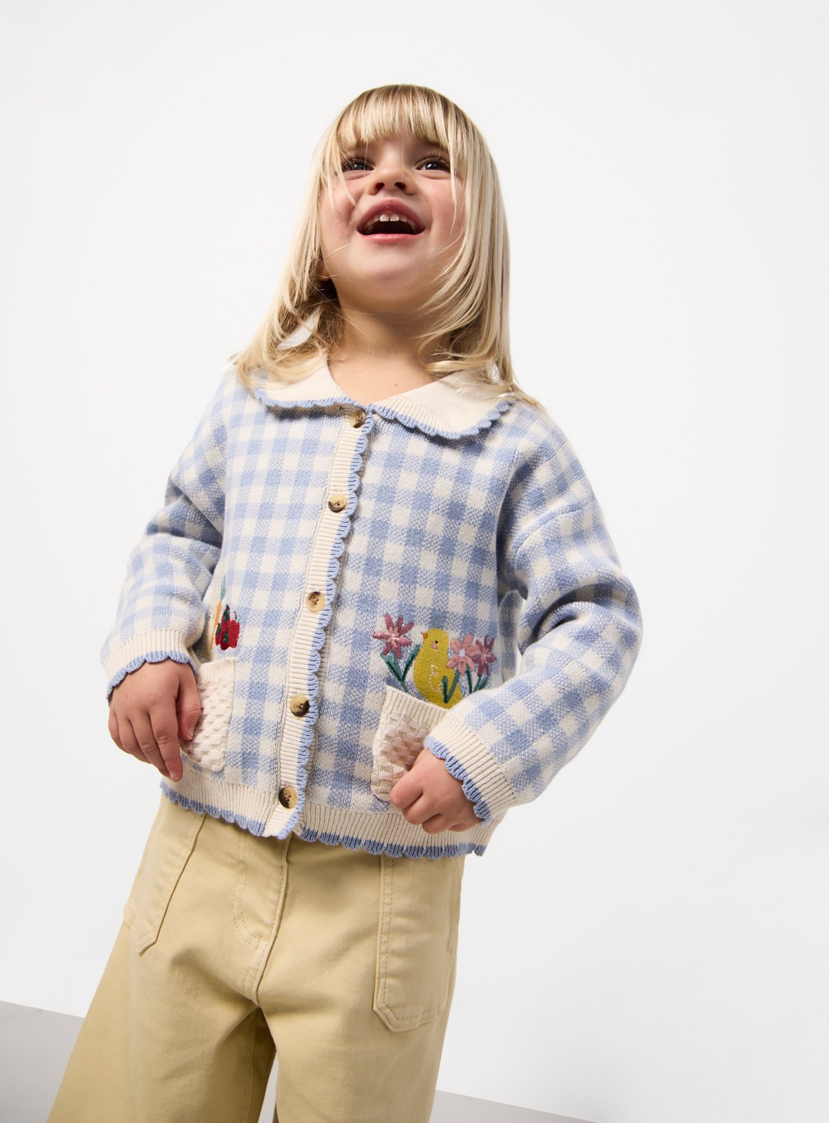 Blue Gingham Easter Print Collared Cardigan 5-6 years