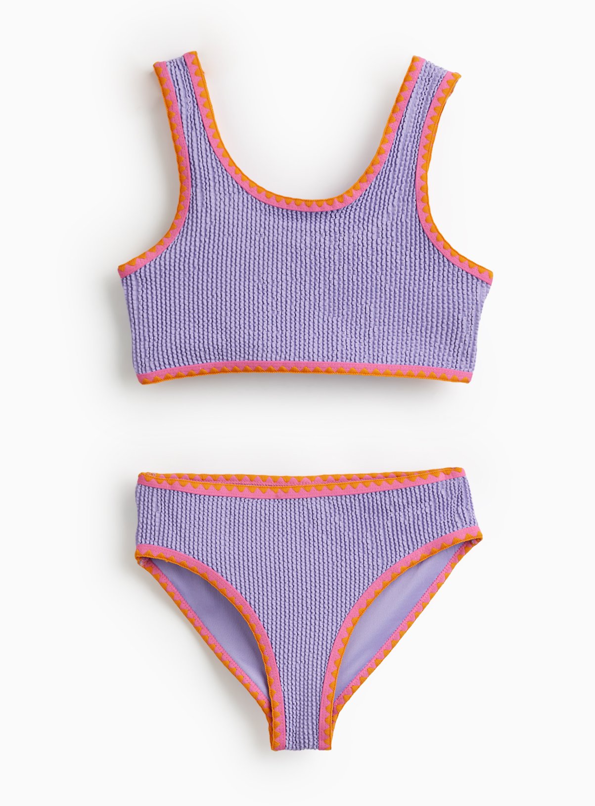 Lilac Crinkle Texture Blanket Stitch Bikini Set 