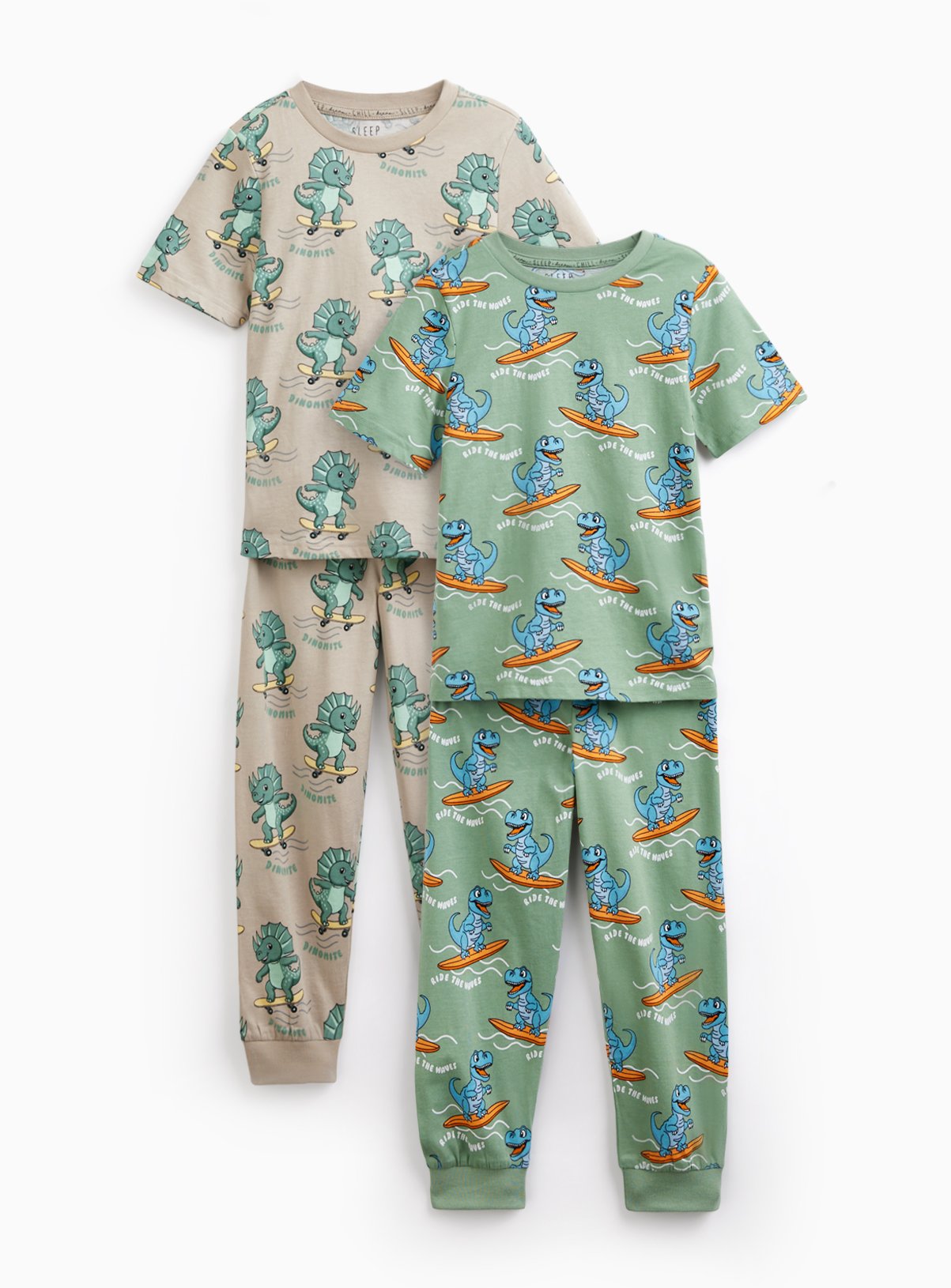 2 Pack Dino Print Short Sleeve Pyjamas 