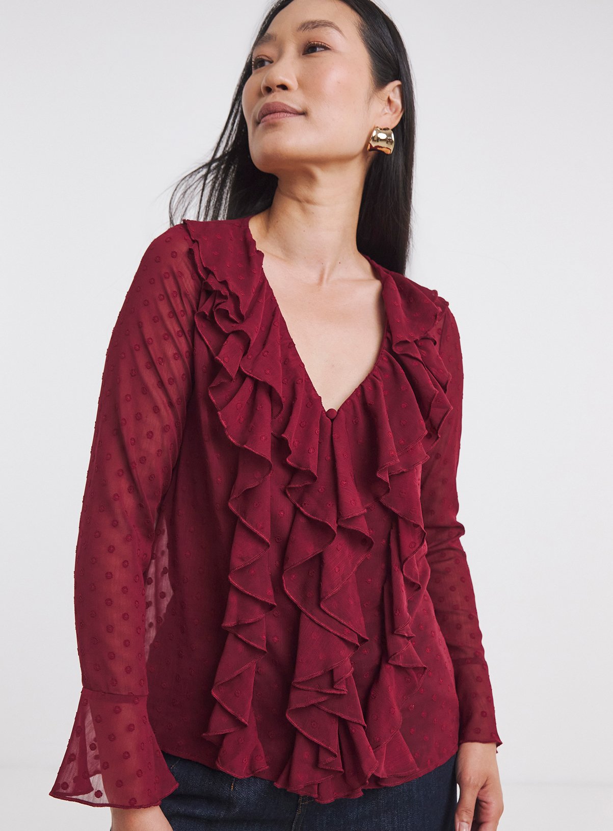 JD WILLIAMS Dobby Ruffle Front Top 12