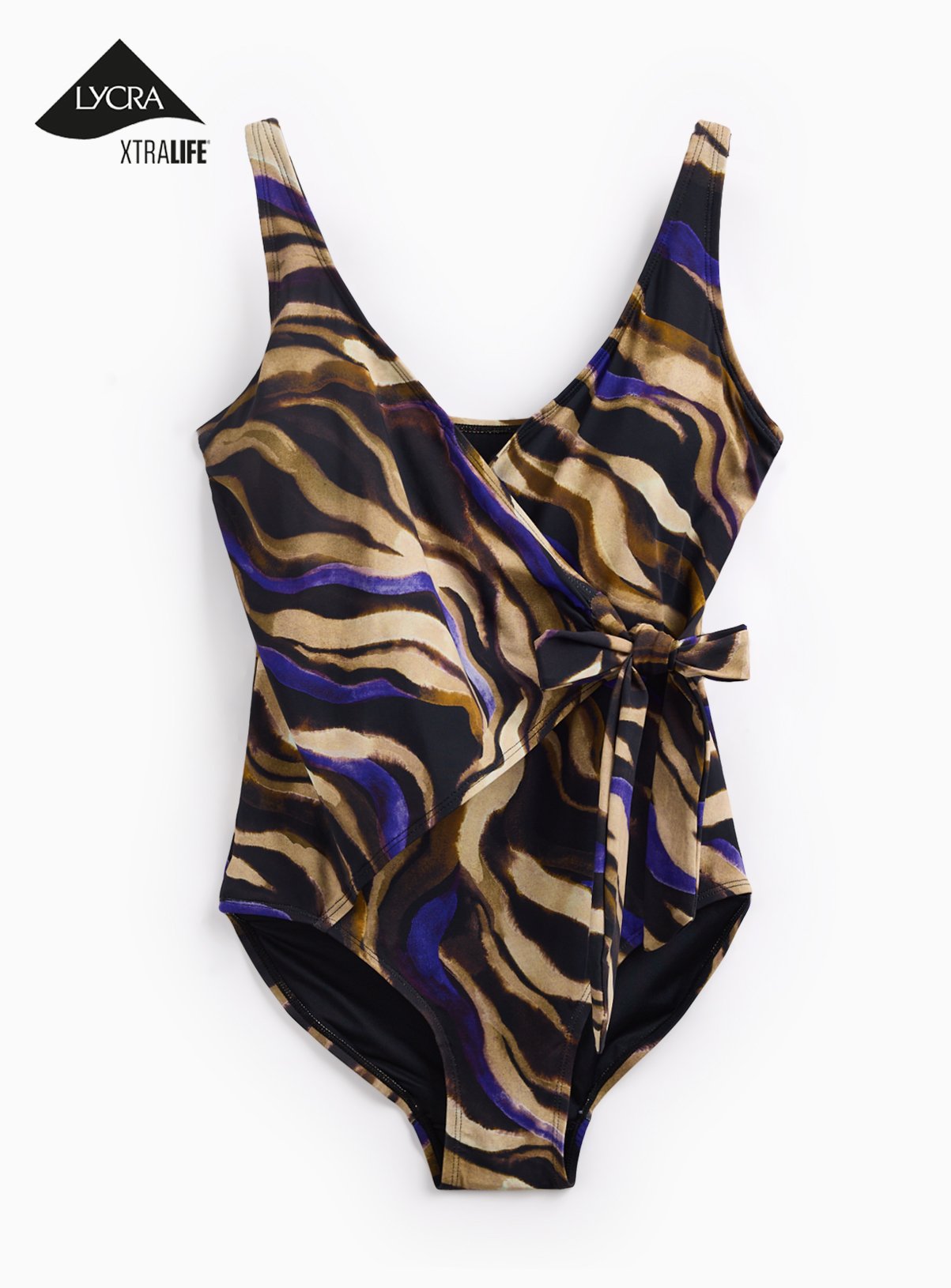Wave Print Wrap Front Swimsuit 