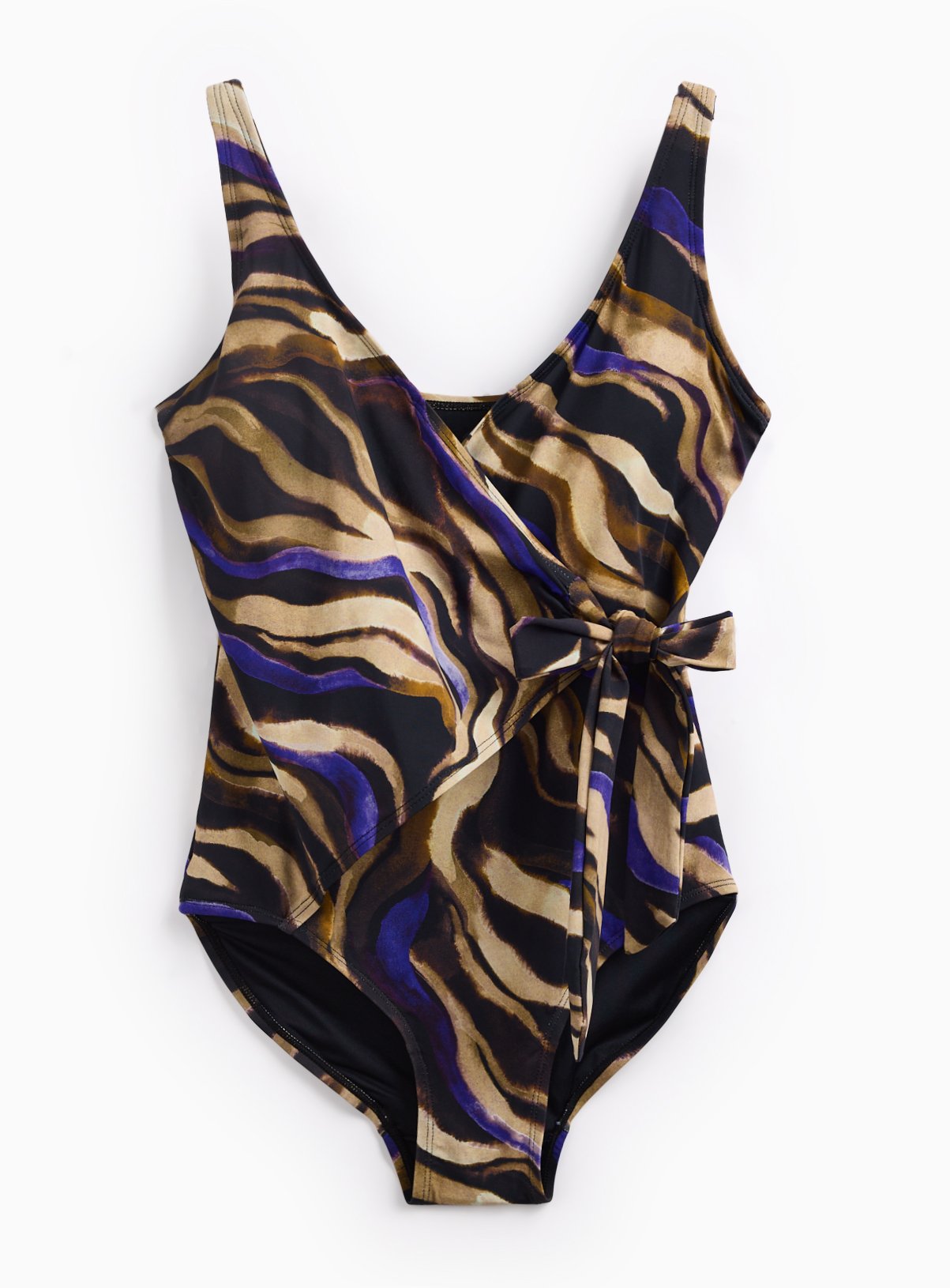 Wave Print Wrap Front Swimsuit