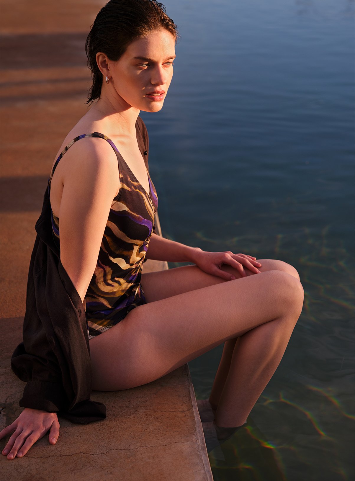 Wave Print Wrap Front Swimsuit 22