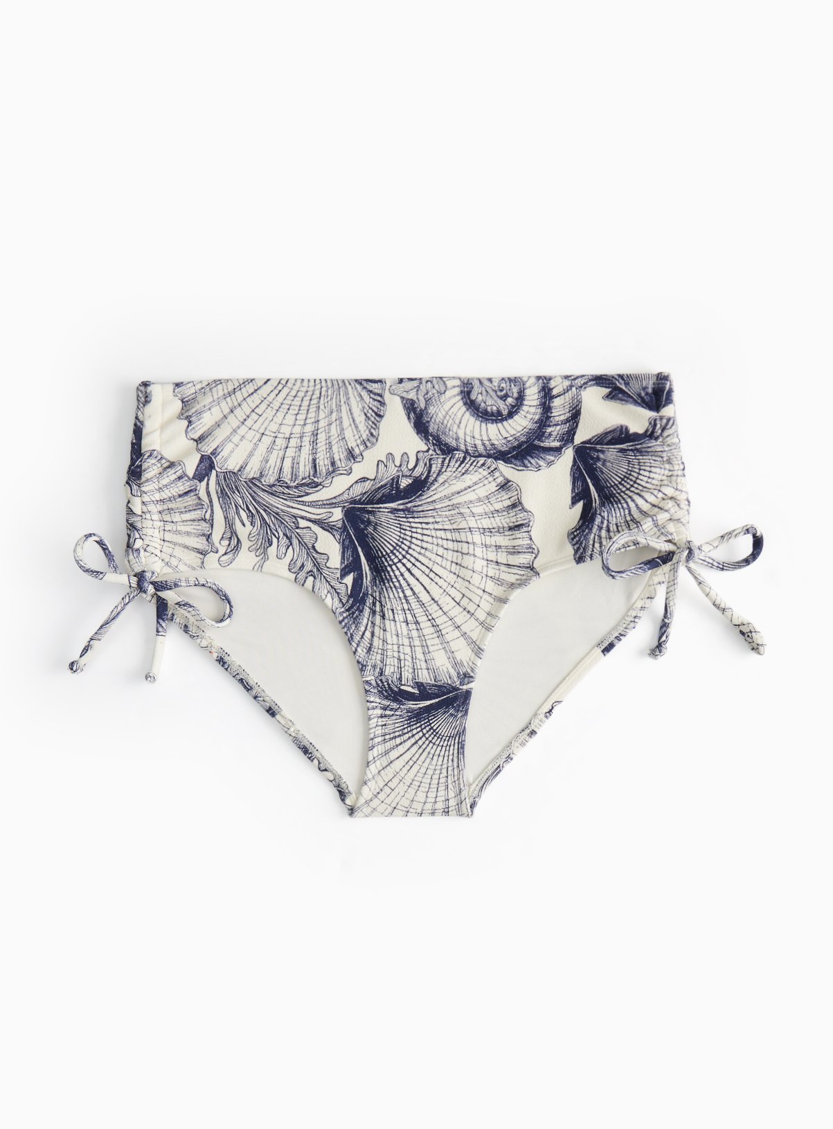 Shell Print Gather Side Full Bikini Bottoms 
