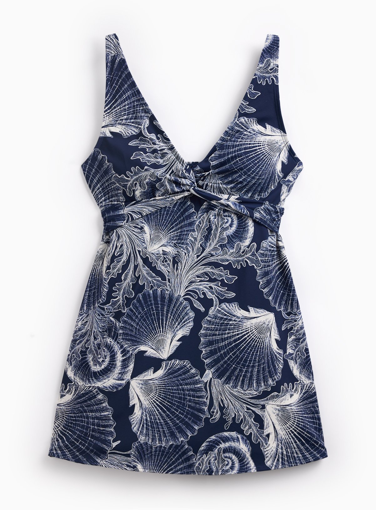 Blue Shell Print Twist Front Swimdress