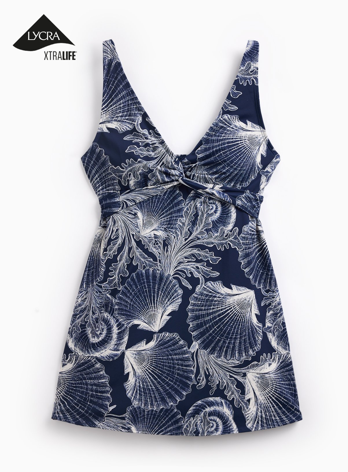 Blue Shell Print Twist Front Swimdress 