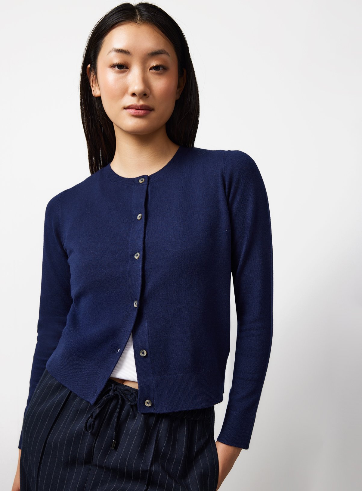 Navy Soft Touch Crew Neck Cardigan 