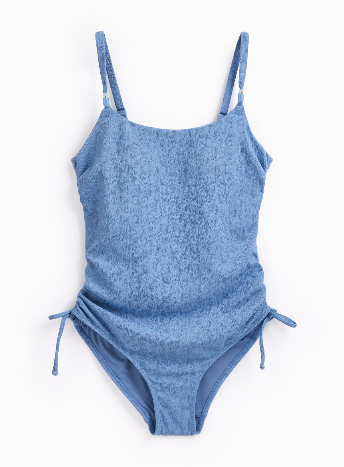 Blue Textured Gather Side Swimsuit 