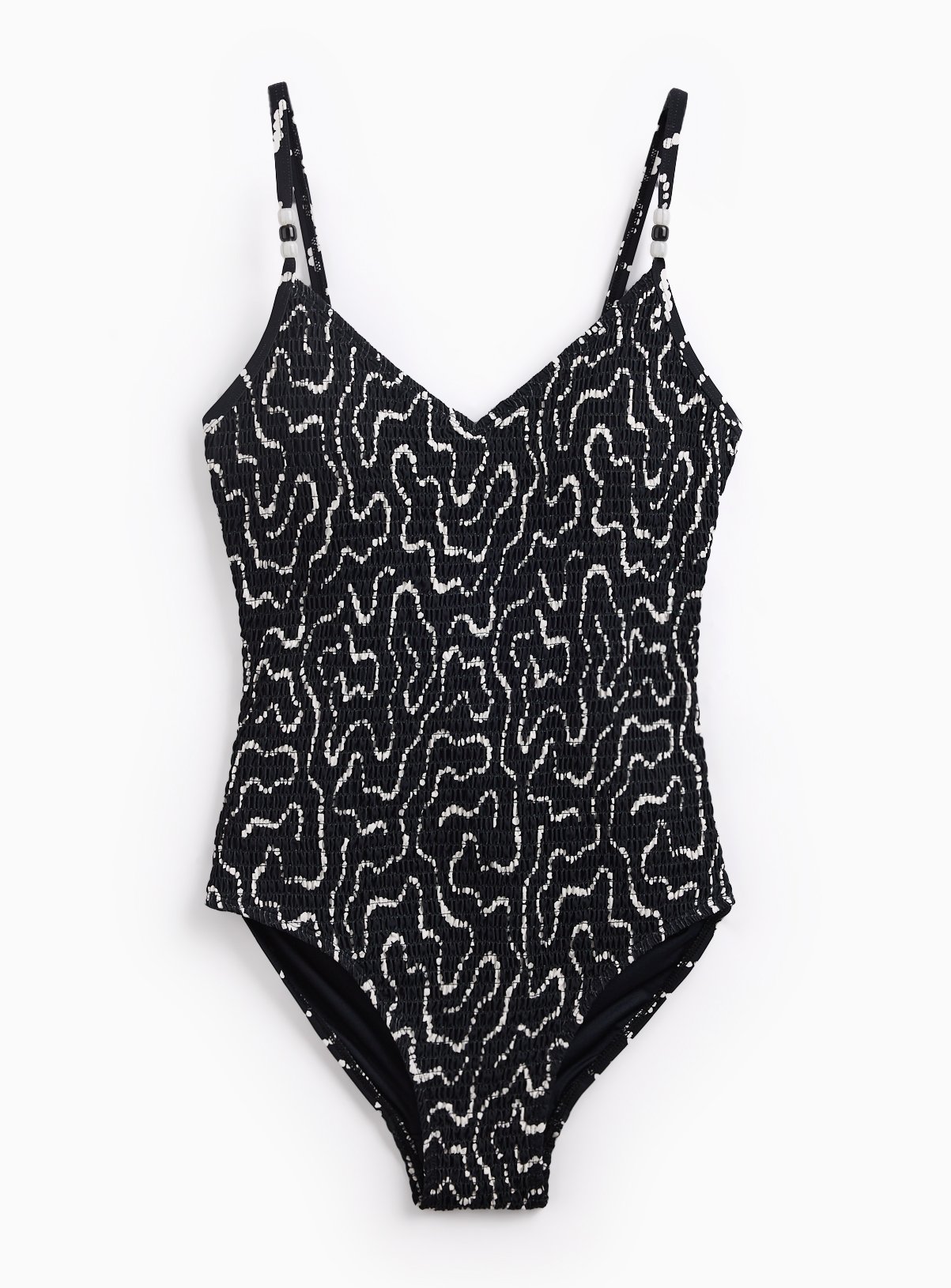 Navy Patterned Shirred Low Leg Swimsuit