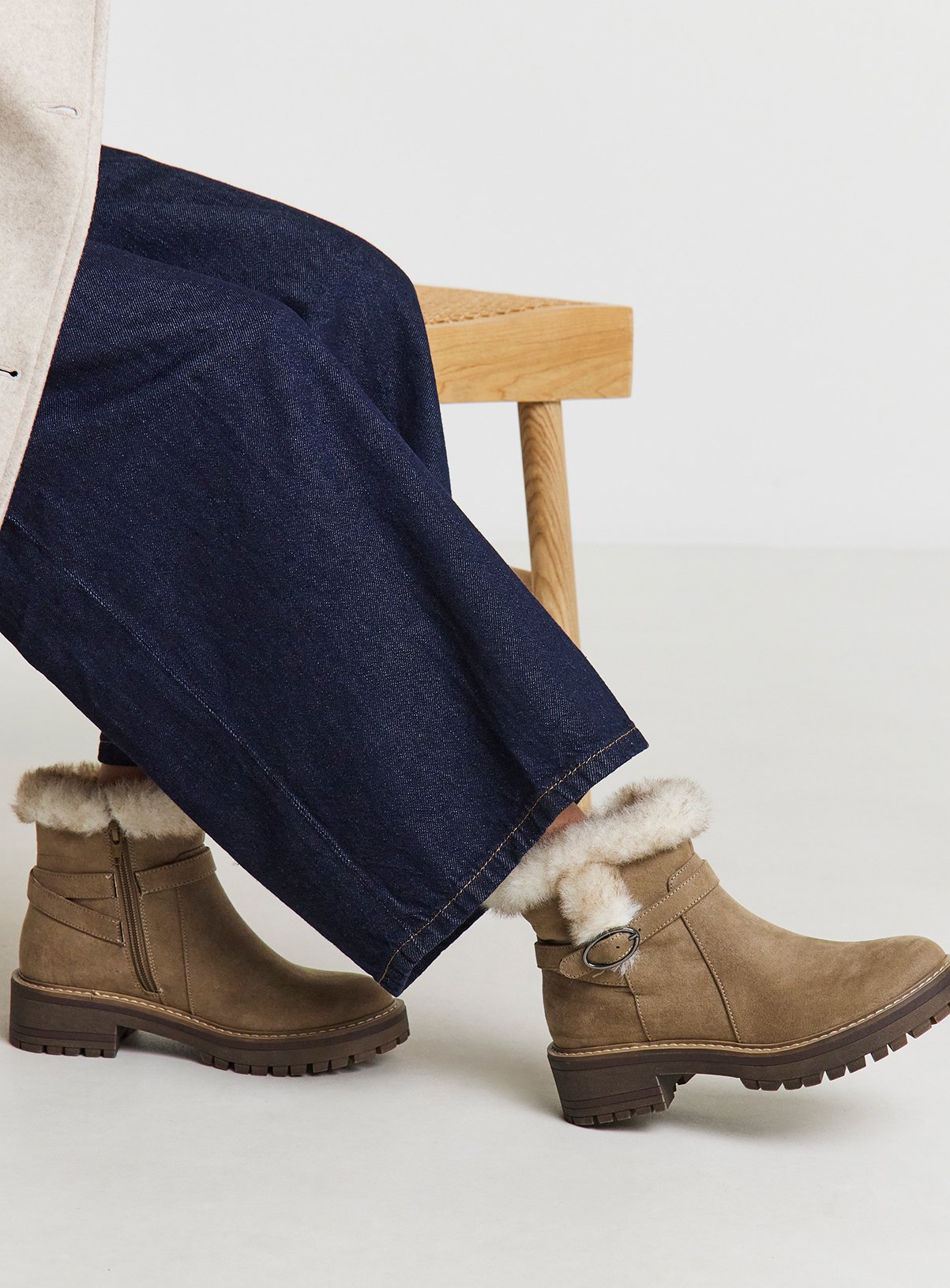 JD WILLIAMS Chunky Ankle Boot With Faux Fur Trim Wide Fit