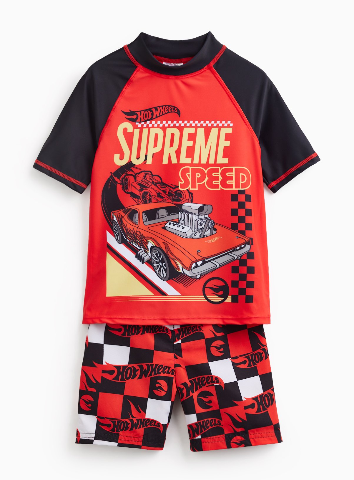 Red Hot Wheels Rash Vest & Shorts Swim Set 