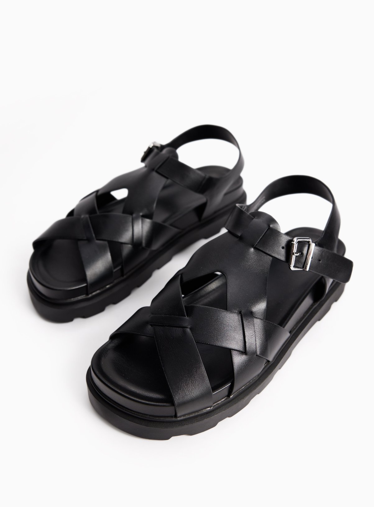 Black Chunky Cleated Sandals 