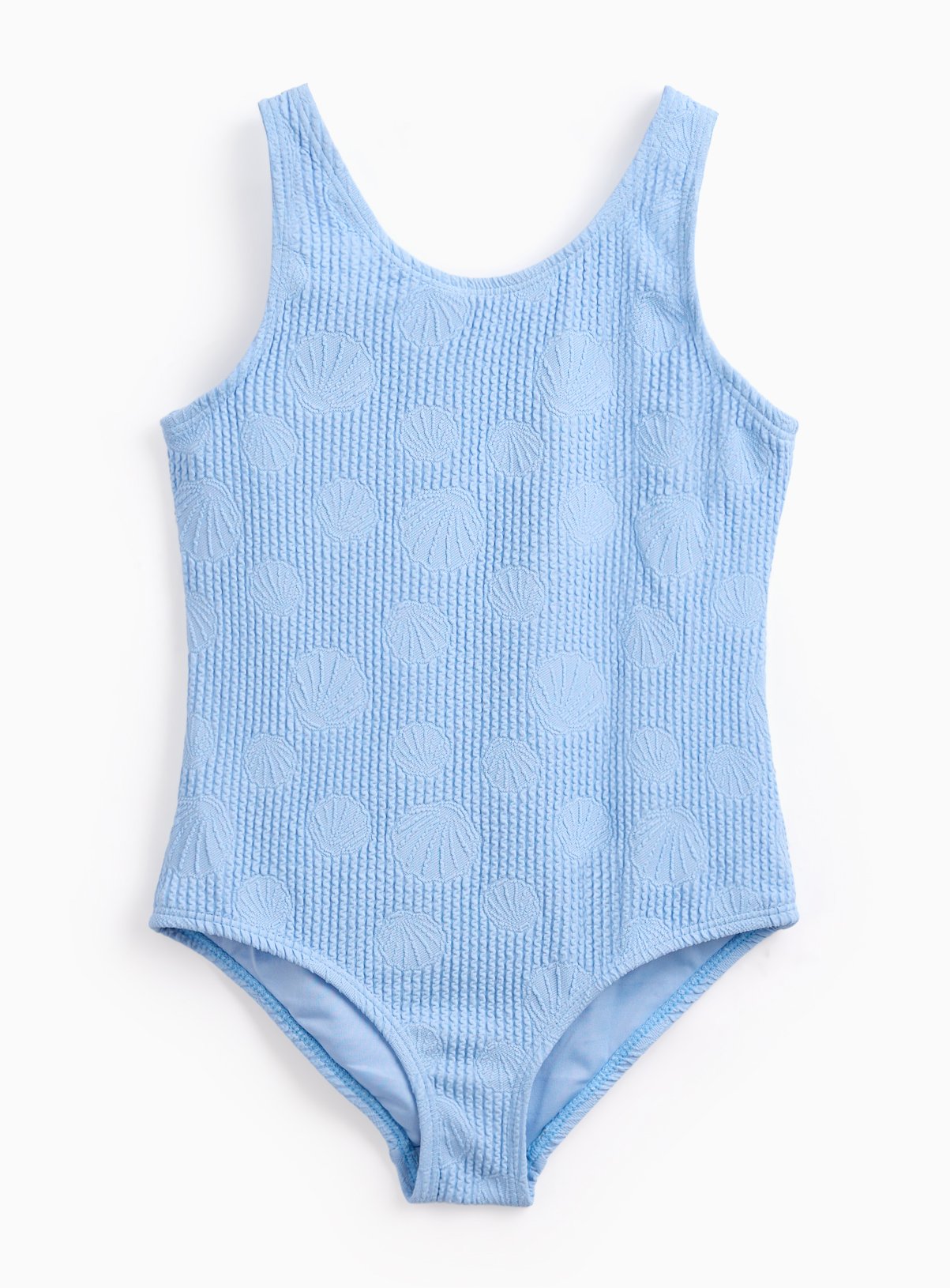 Blue Textured Shell Print Swimsuit 
