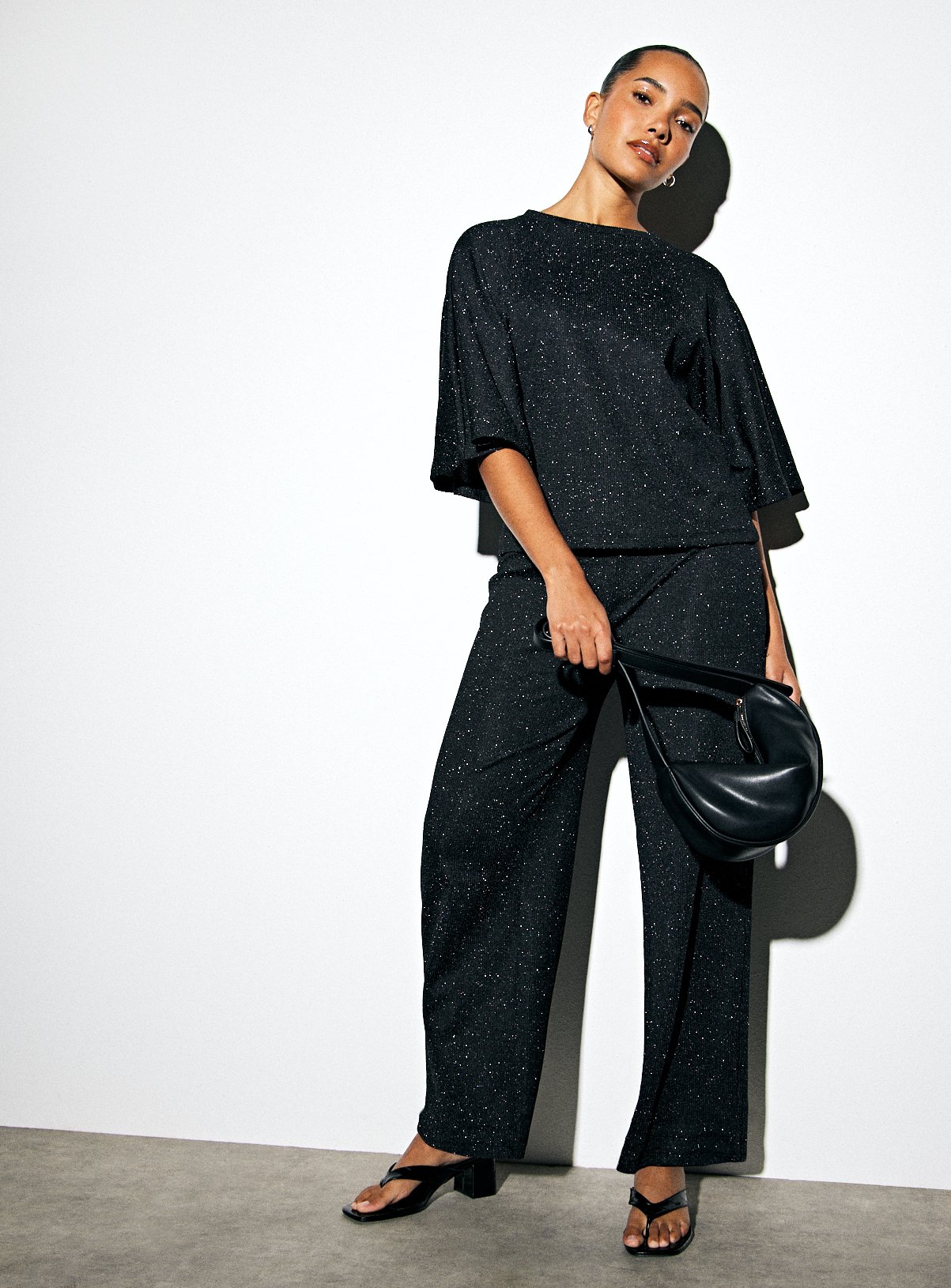 Black Shimmer Co-ord Wide Leg Trousers 