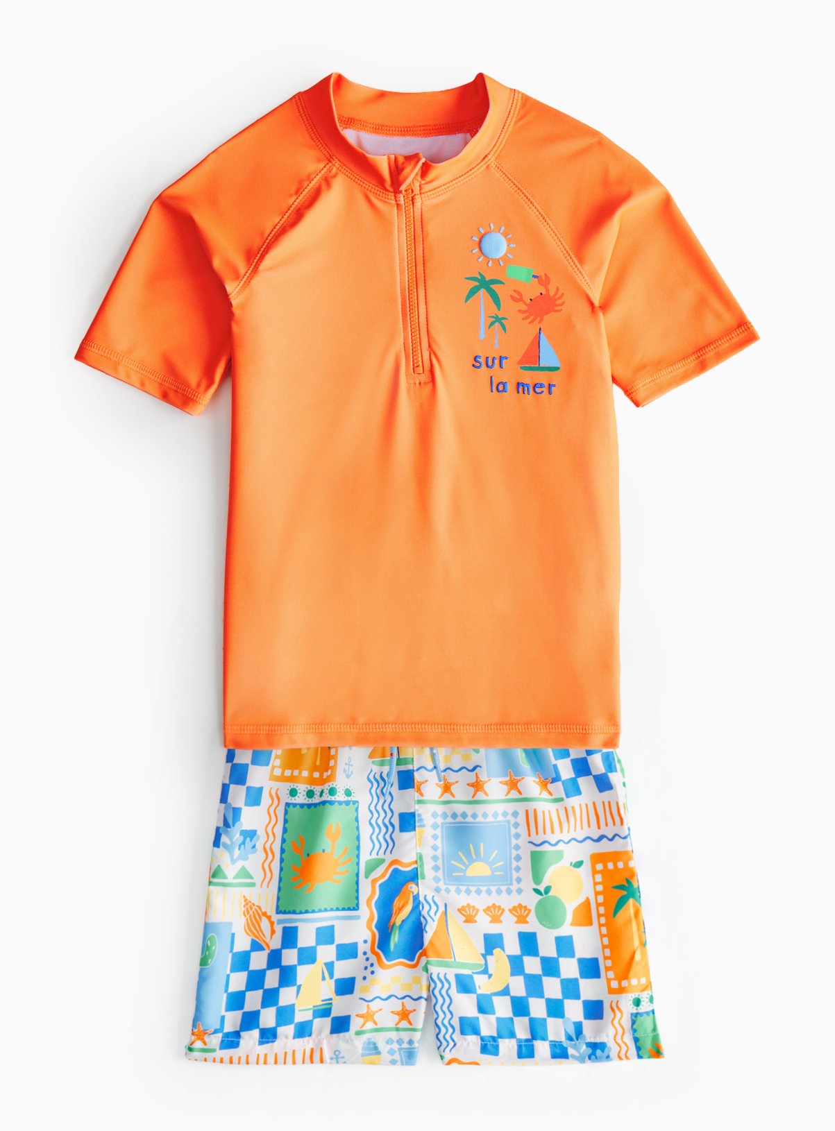 Orange Sur La Mer Rash Vest & Shorts Swim Set 