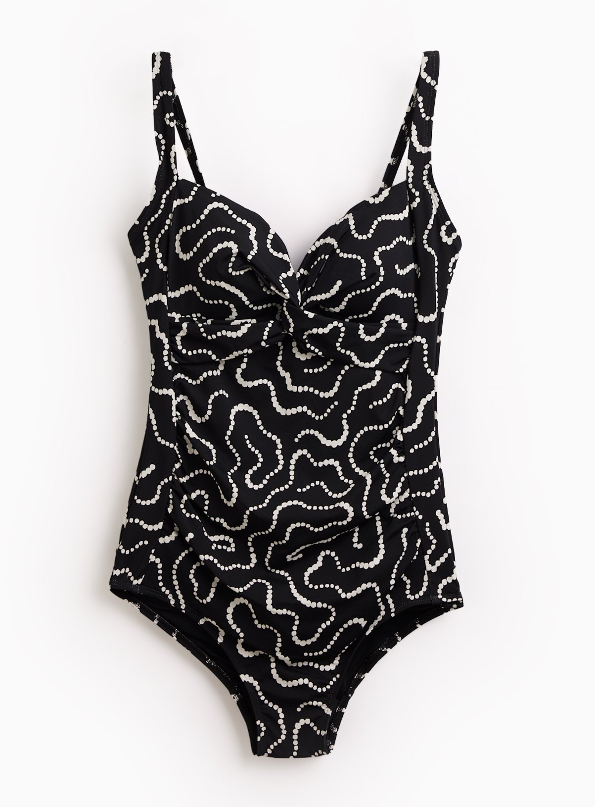 Black Swirl Print Low Leg Swimsuit 