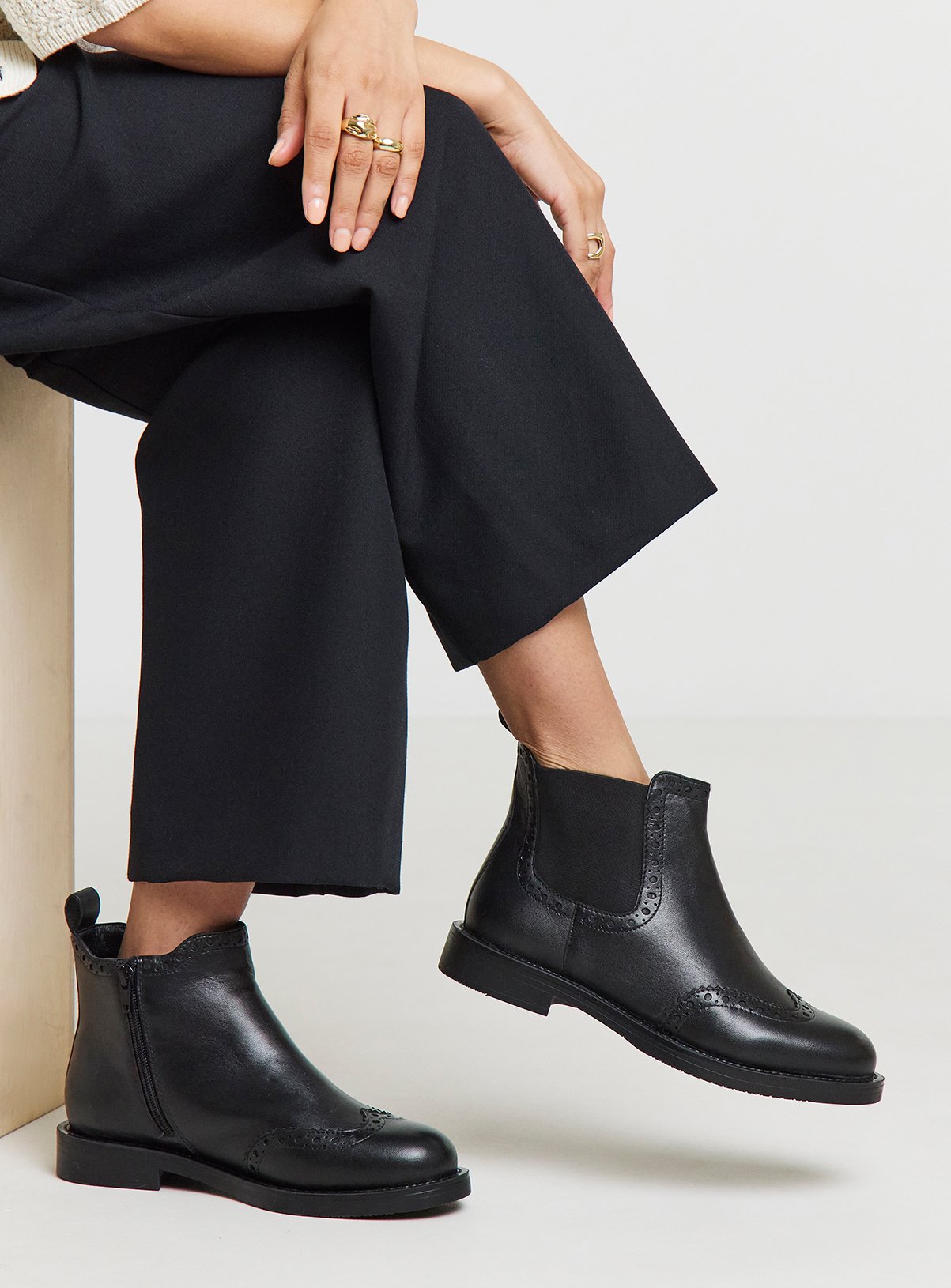 JD WILLIAMS Chelsea Boot With Brogue Detail Extra Wide Fit 