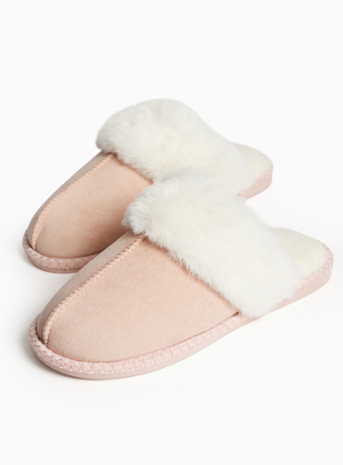 Coral Faux Fur Detail Mule Slippers 