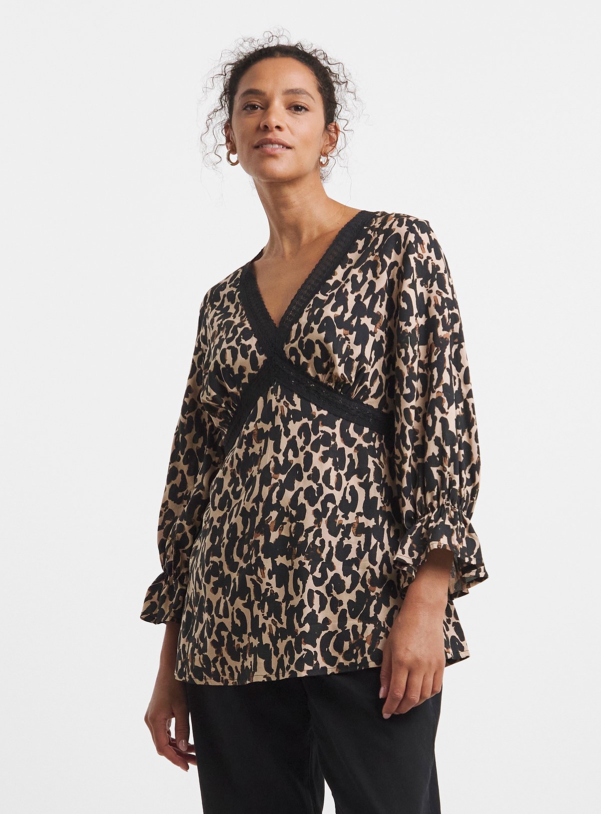 JD WILLIAMS Lace Trim Leopard Print Top 22