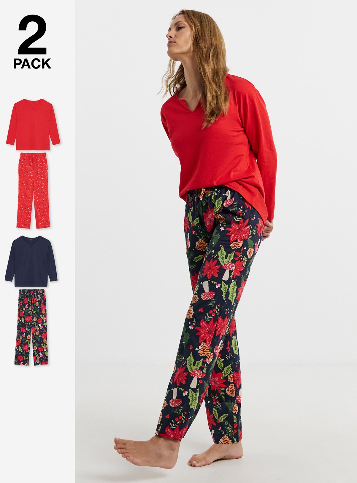 JD WILLIAMS 2 Pack Cotton Pyjama Set Mix Print