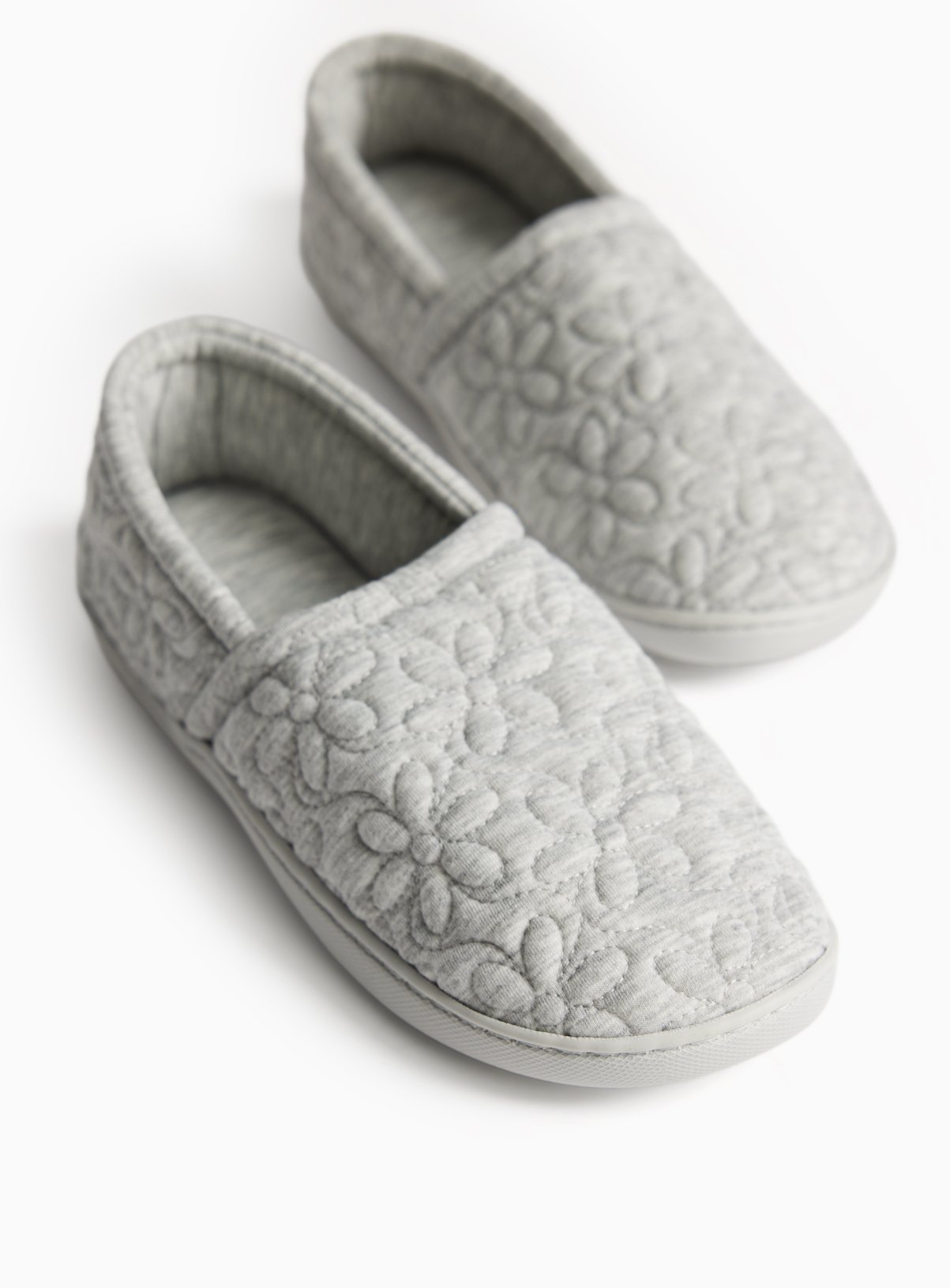 Grey Quilted Floral Design Full Slippers 