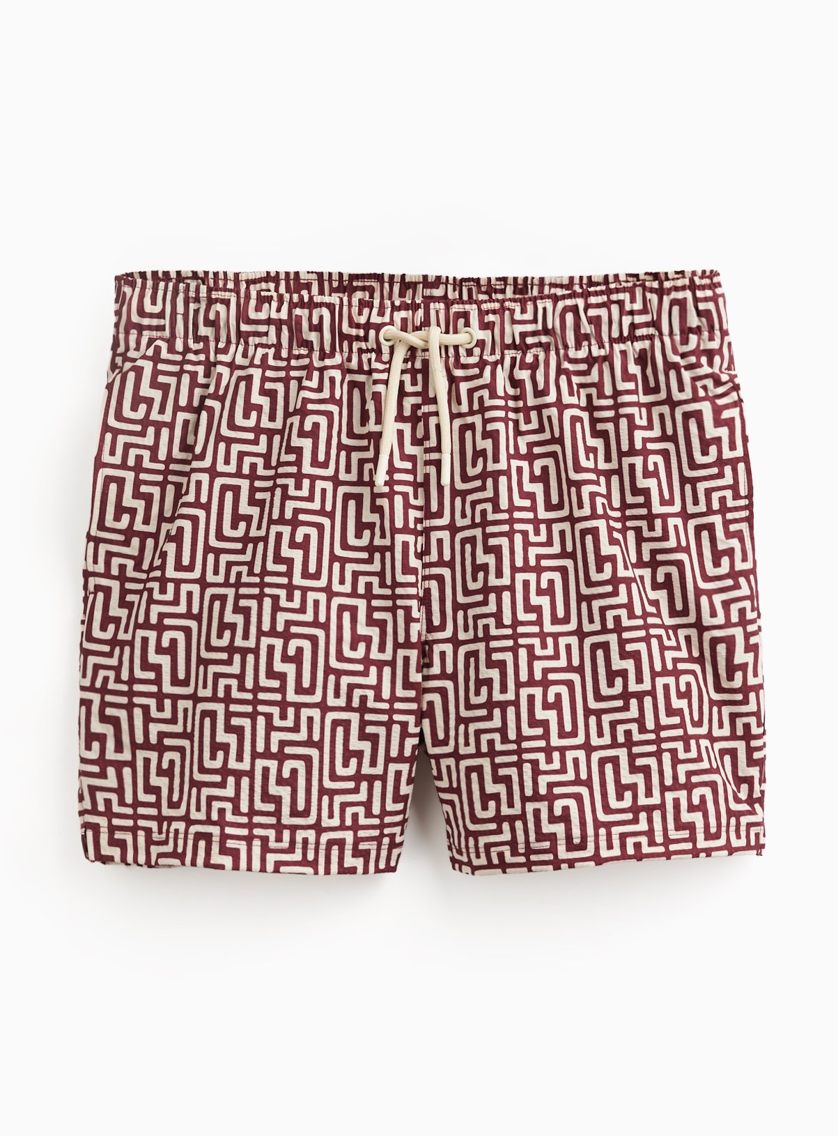 Red Abstract Print Swim Shorts