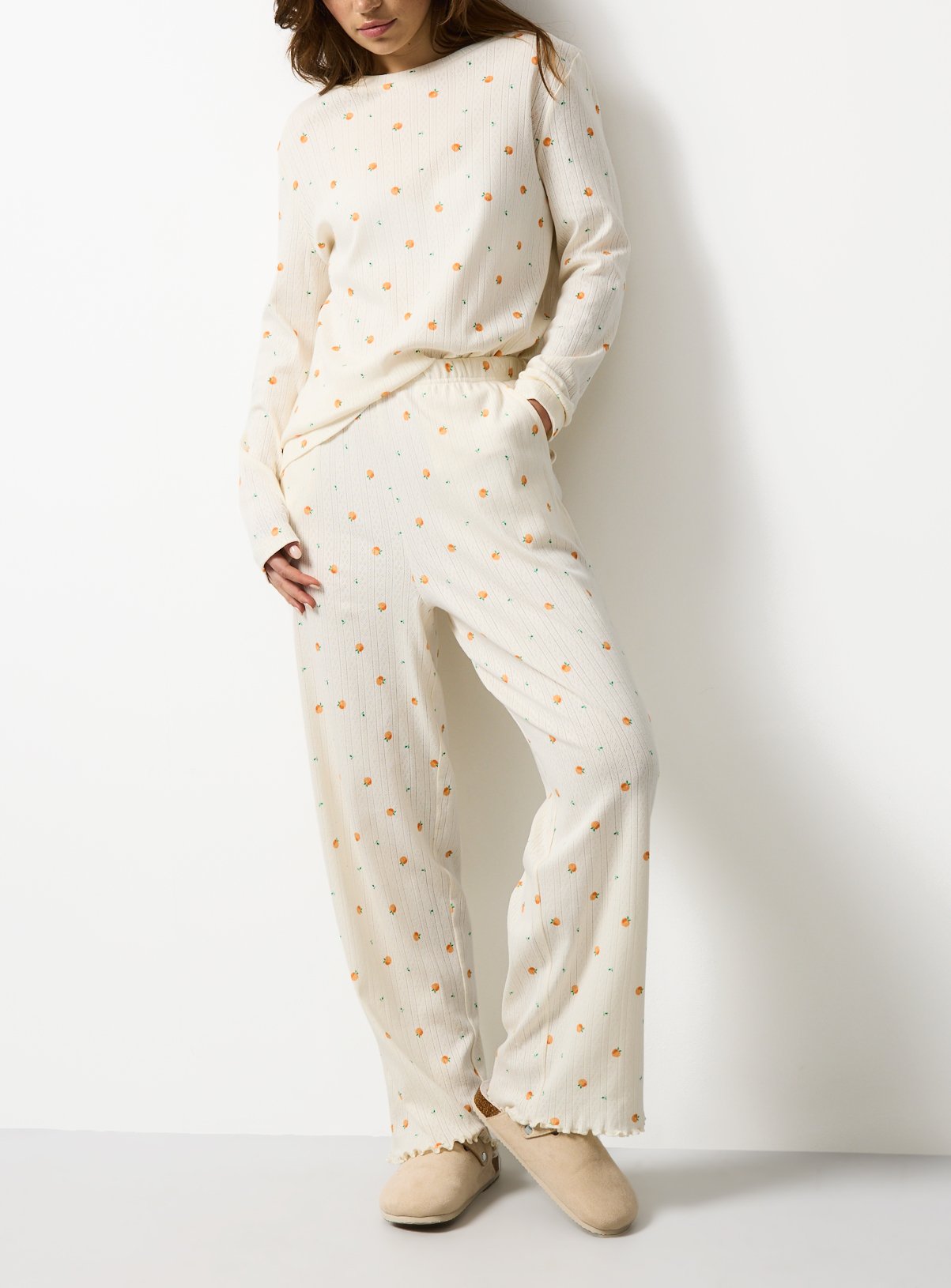 Cream Orange Print Pointelle Co-ord Pyjama Bottoms XXL