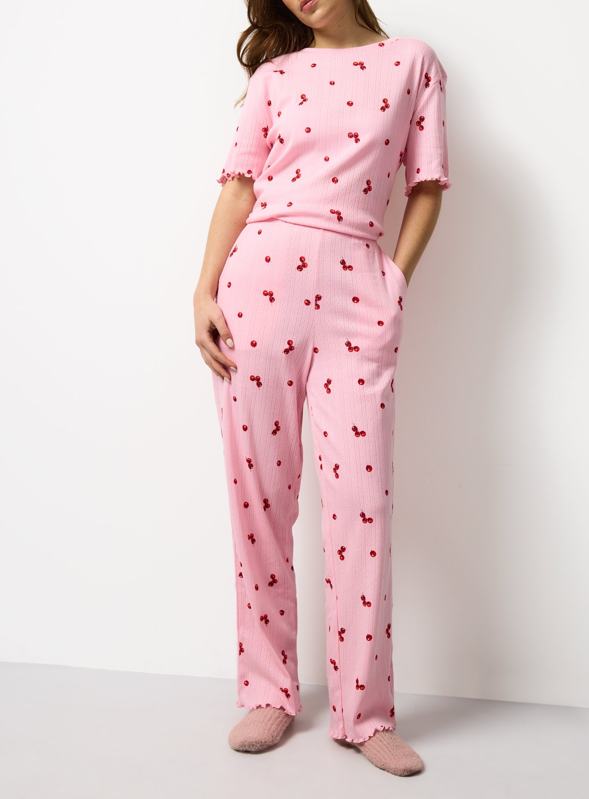 Pink Tomato Print Pointelle Co-ord Pyjama Bottoms 