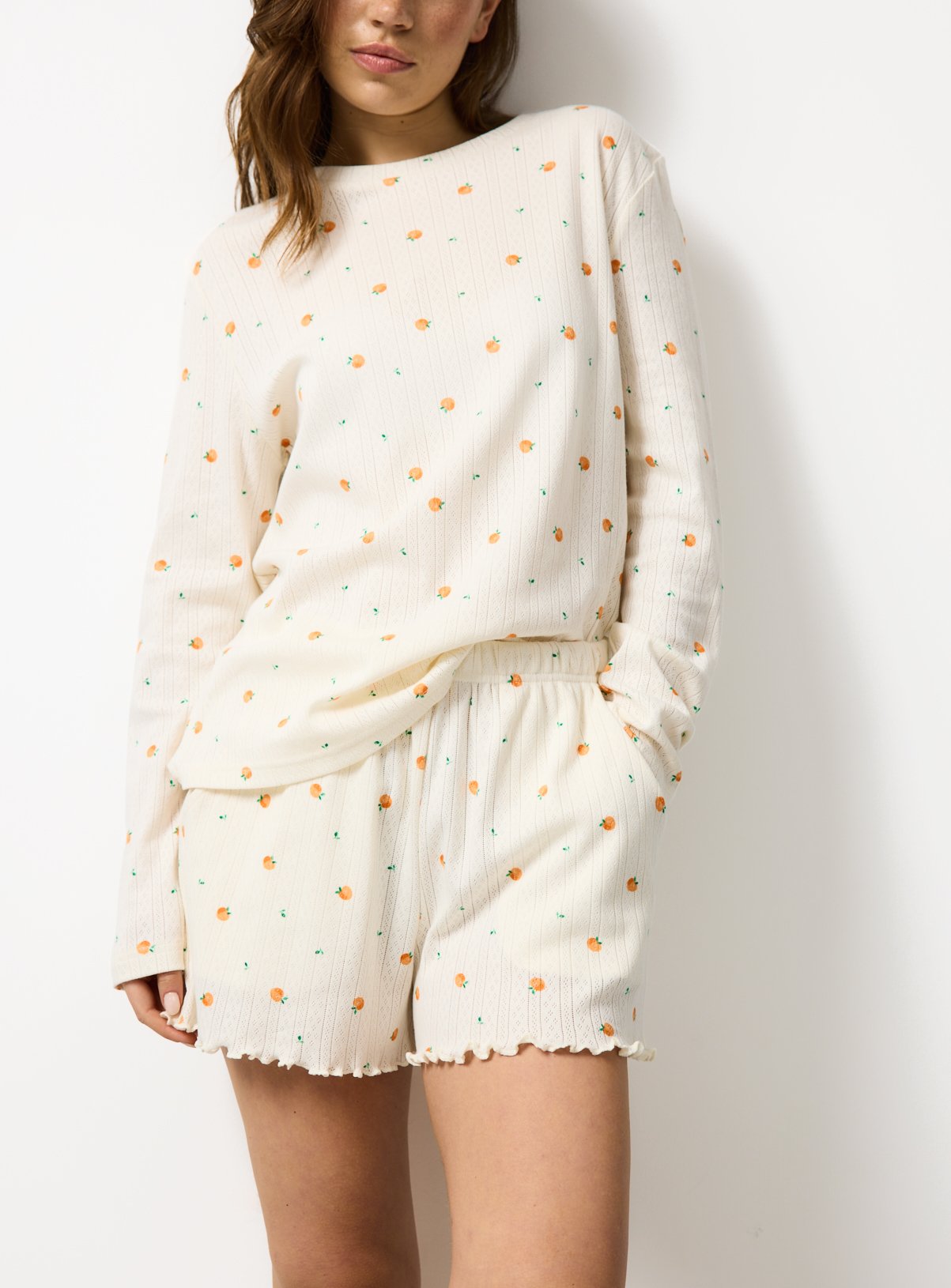 Cream Orange Print Pointelle Co-ord Pyjama Shorts XXL
