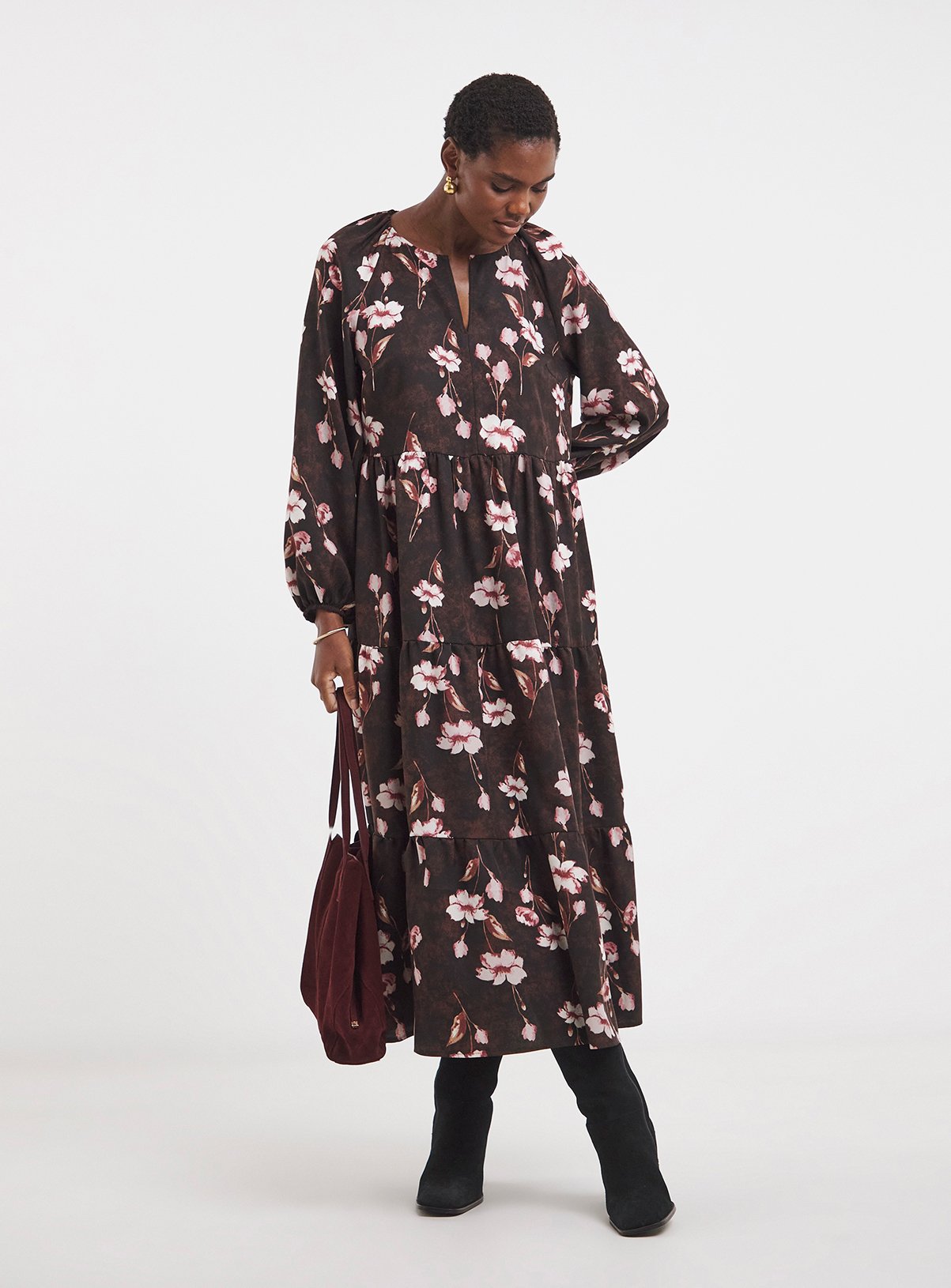 JD WILLIAMS Long Sleeve Smock Tiered Dress 