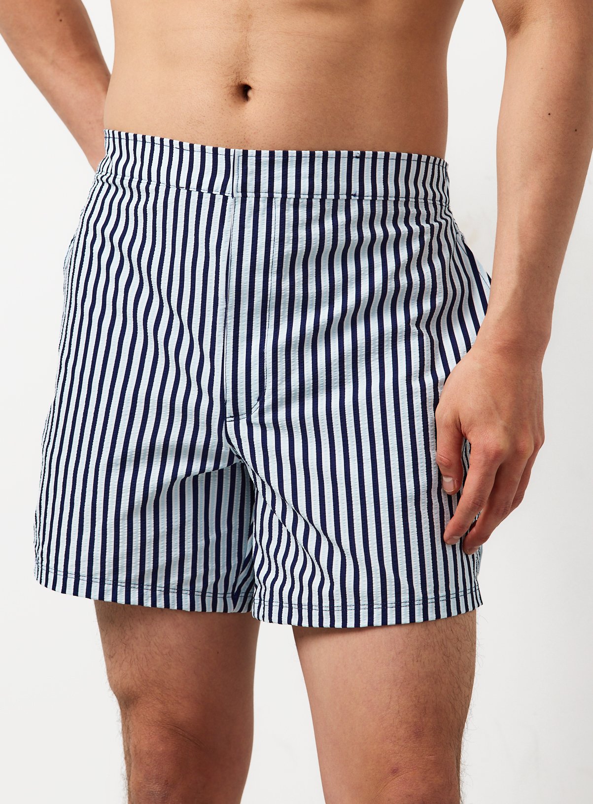 Navy Stripe Print Swim Shorts 