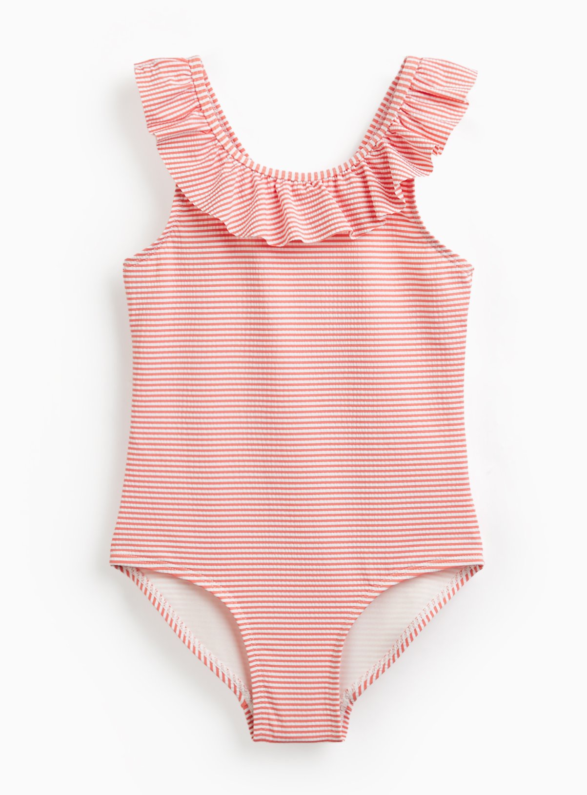 Coral Stripe Frill Detail Scoop Neck Swimsuit 5-6 Years