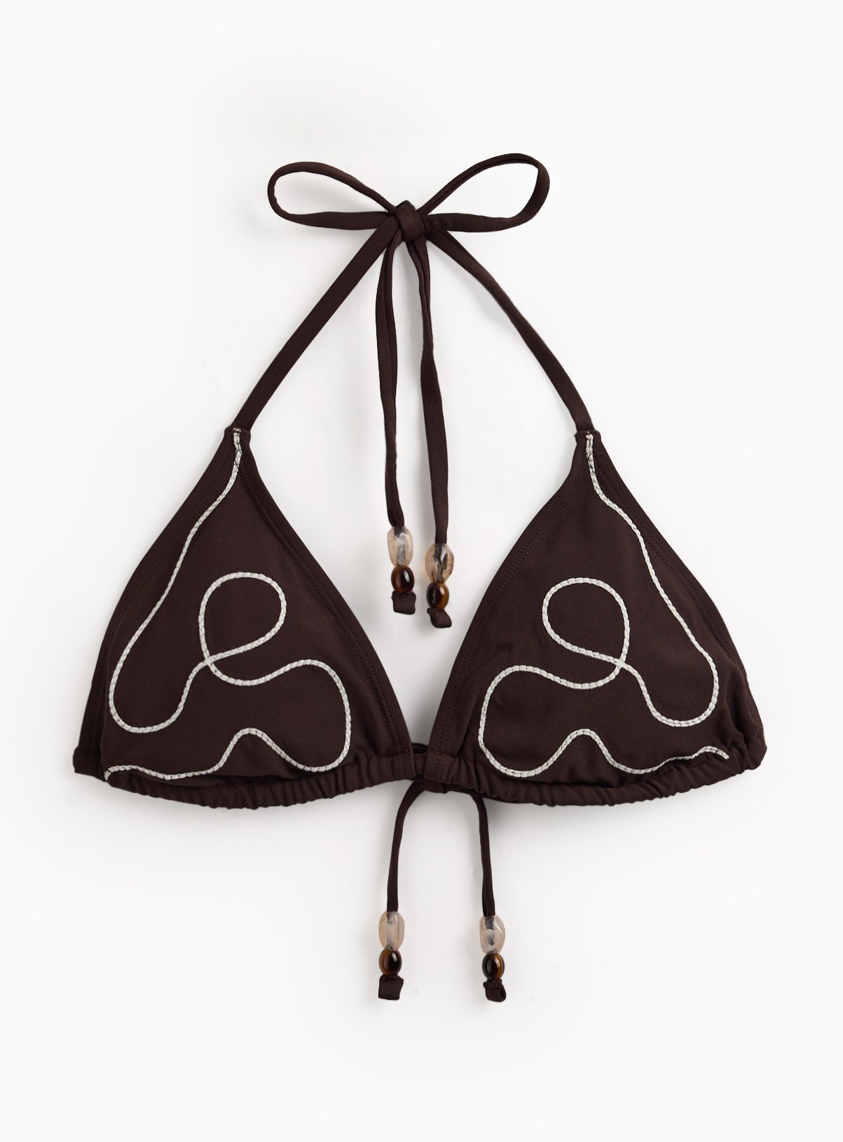 Brown Embroidered Triangle Bikini 14