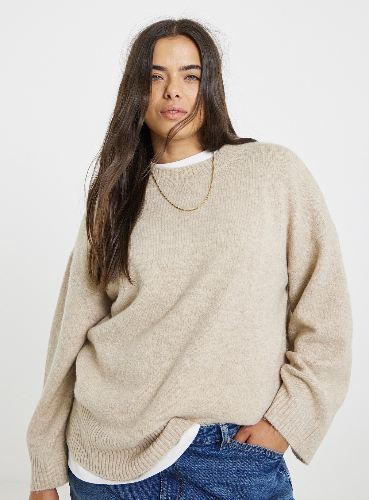 SIMPLY BE Crew Neck Jumper Oatmeal 